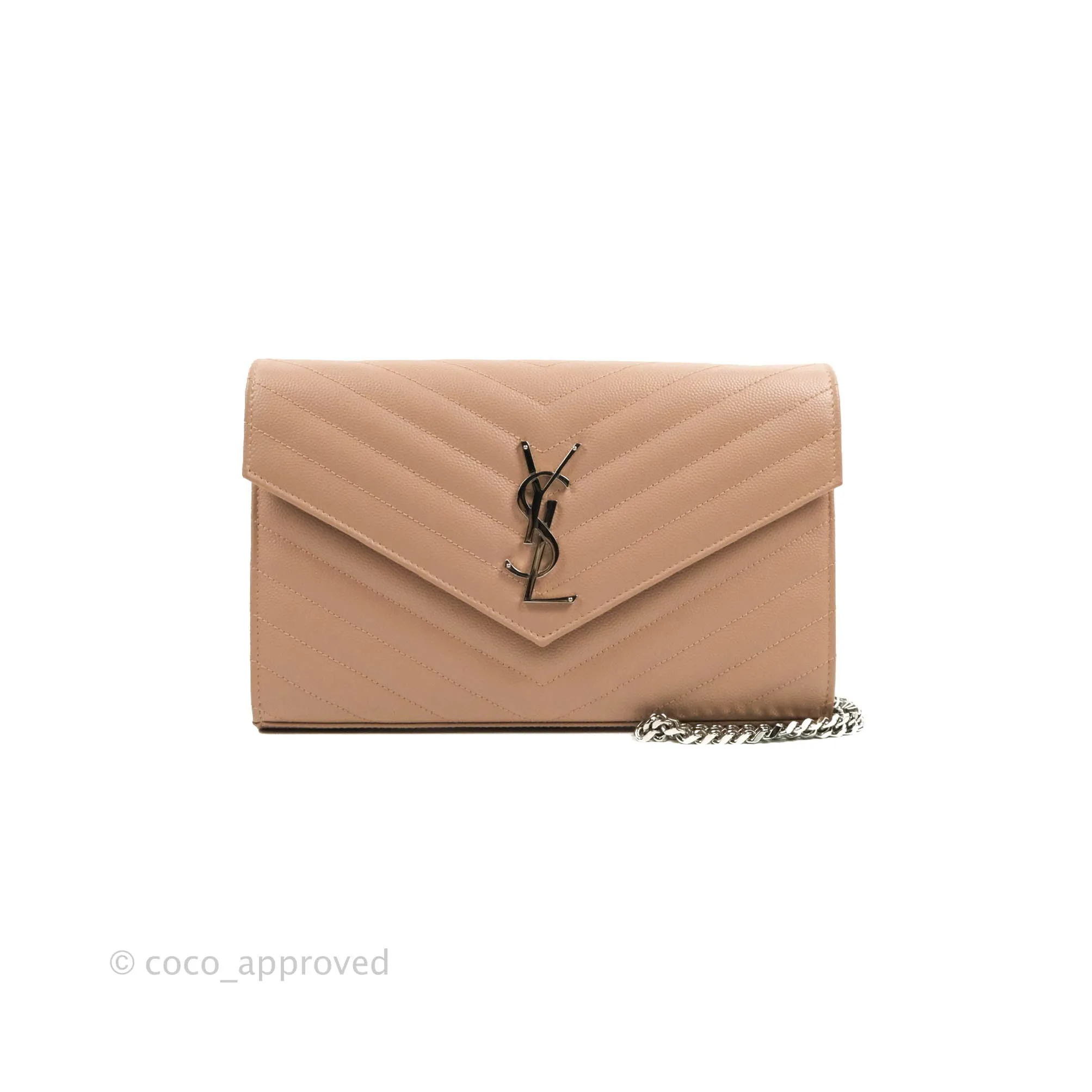 Saint Laurent Wallet on Chain Blush Pink Grained Leather Silver Hardware