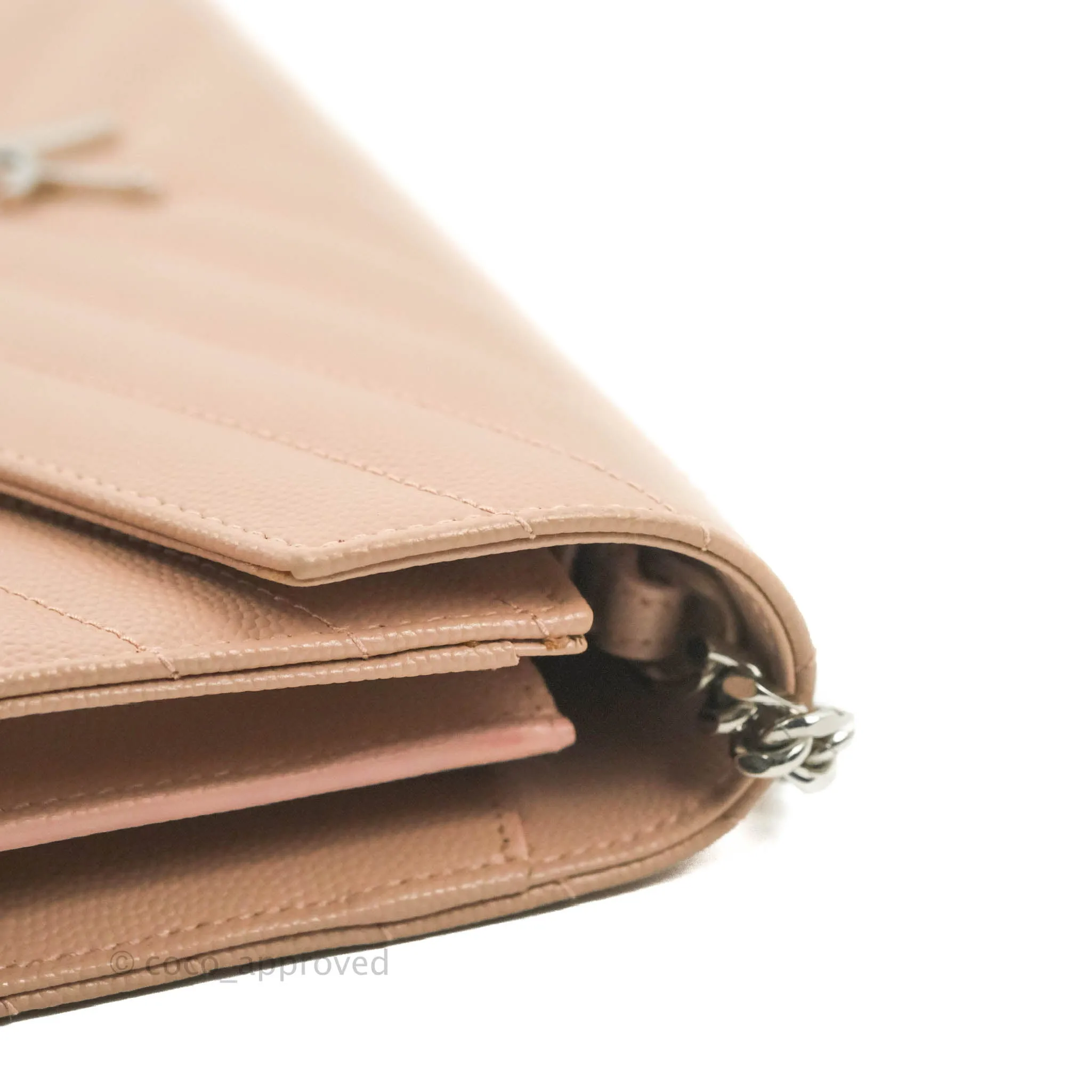 Saint Laurent Wallet on Chain Blush Pink Grained Leather Silver Hardware