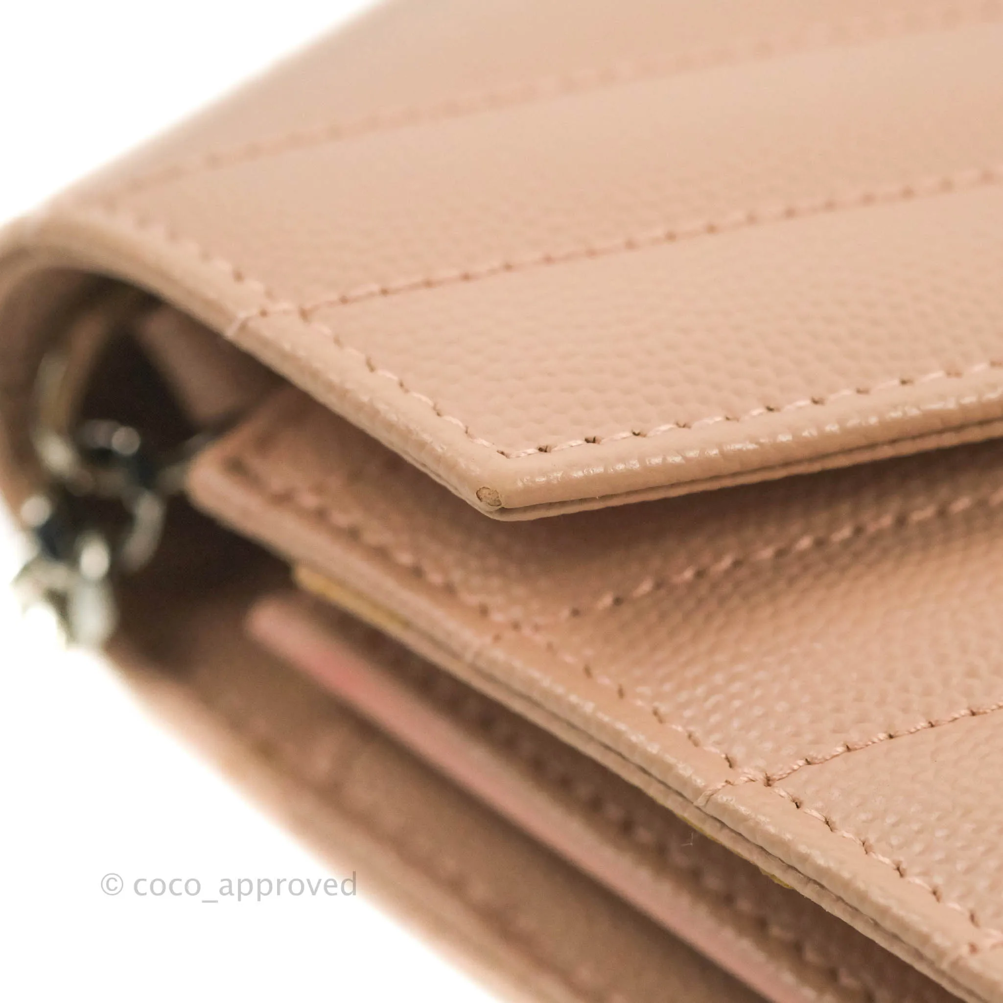 Saint Laurent Wallet on Chain Blush Pink Grained Leather Silver Hardware