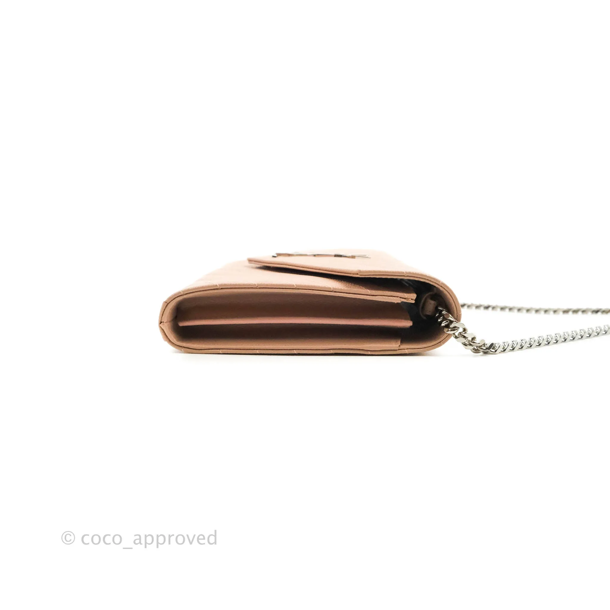 Saint Laurent Wallet on Chain Blush Pink Grained Leather Silver Hardware