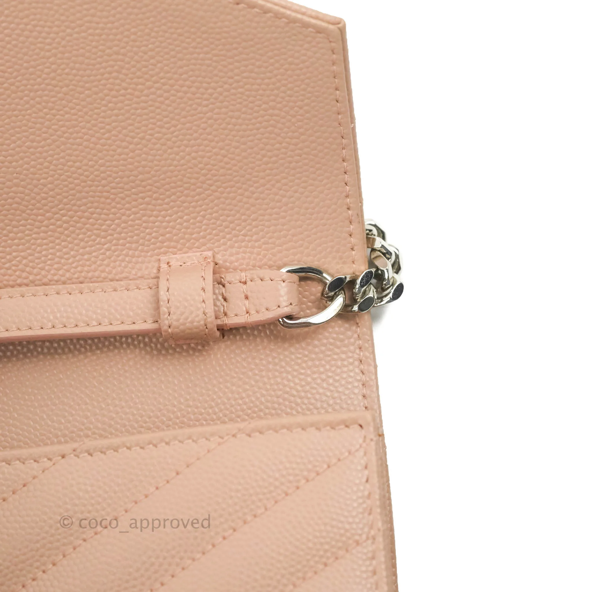 Saint Laurent Wallet on Chain Blush Pink Grained Leather Silver Hardware