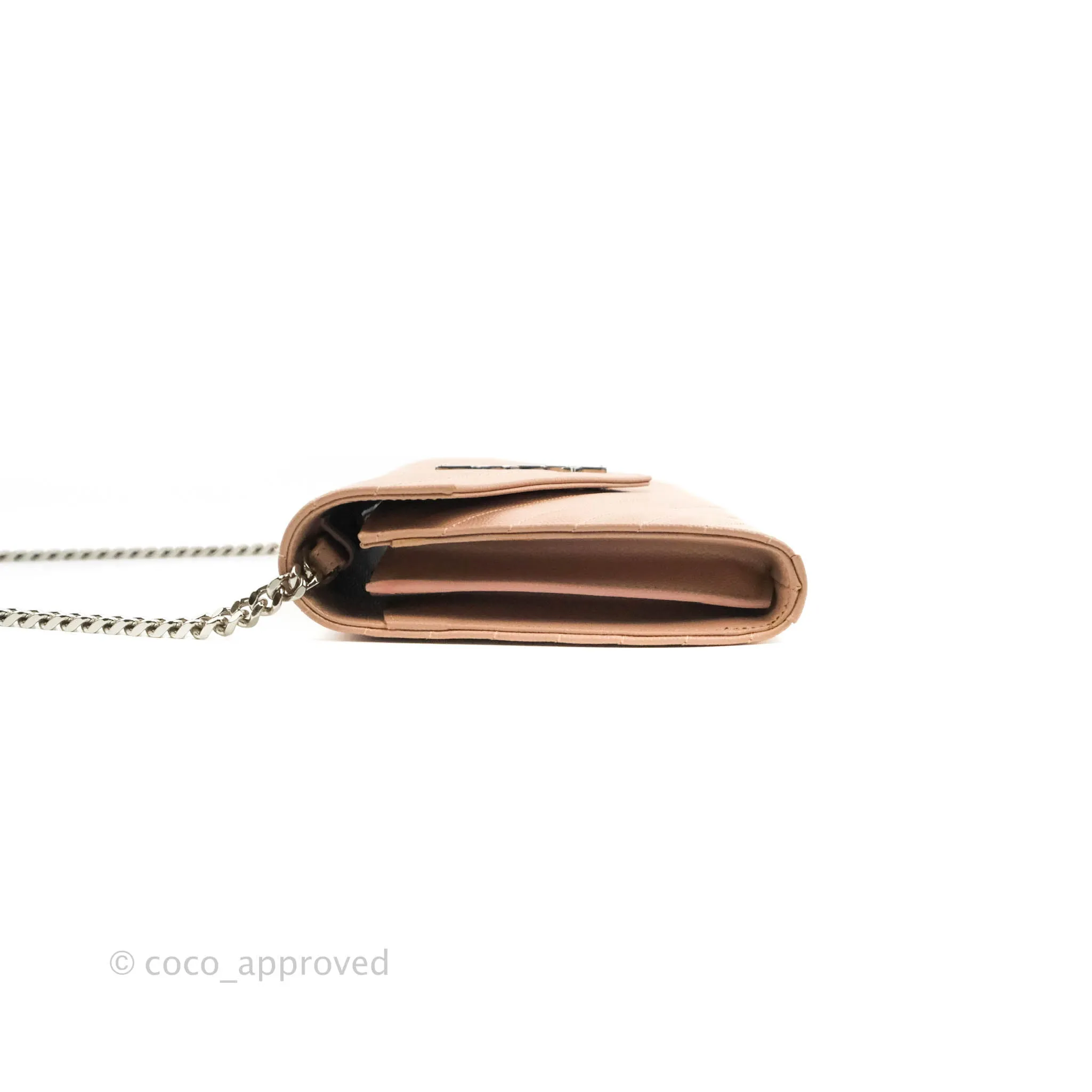 Saint Laurent Wallet on Chain Blush Pink Grained Leather Silver Hardware