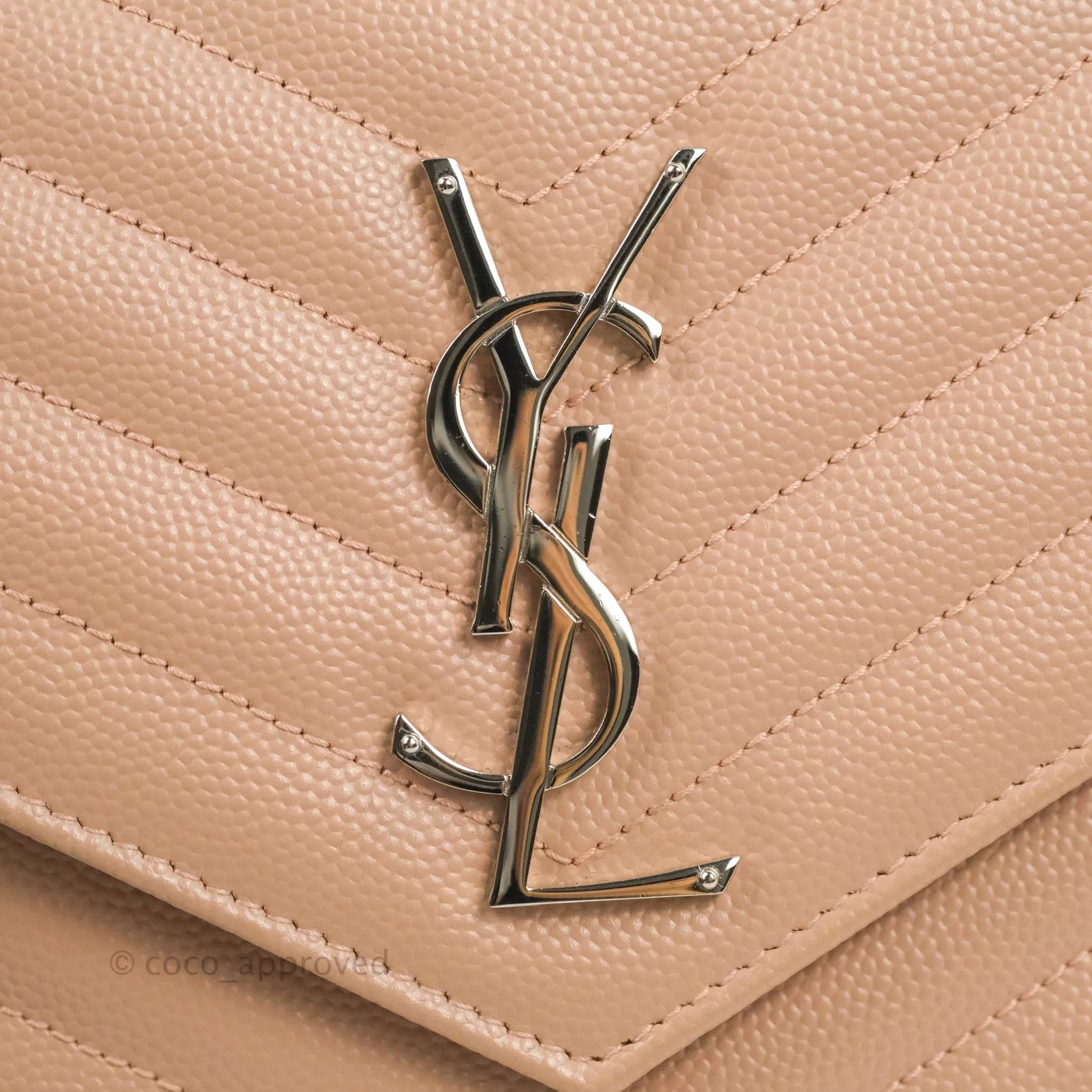 Saint Laurent Wallet on Chain Blush Pink Grained Leather Silver Hardware