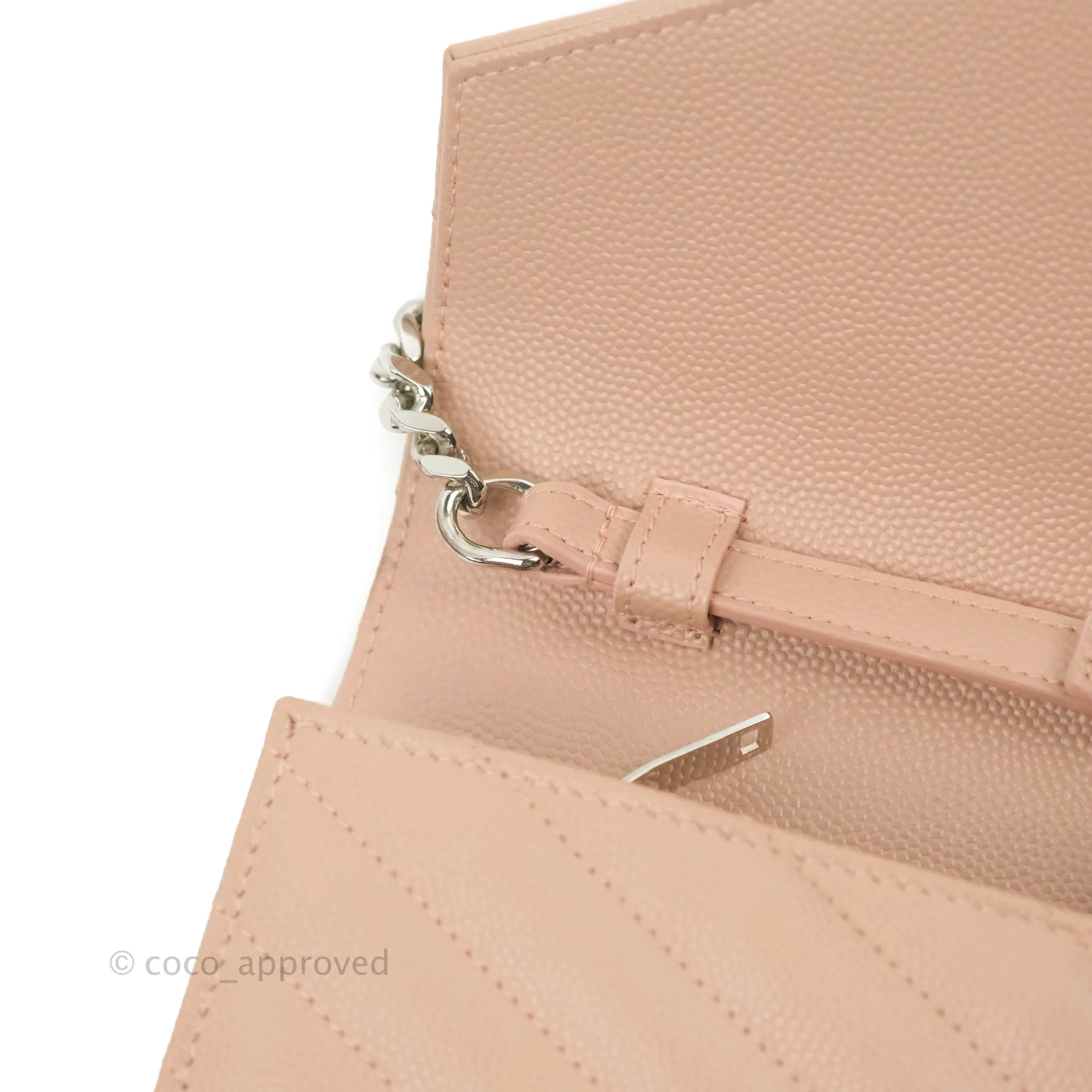 Saint Laurent Wallet on Chain Blush Pink Grained Leather Silver Hardware