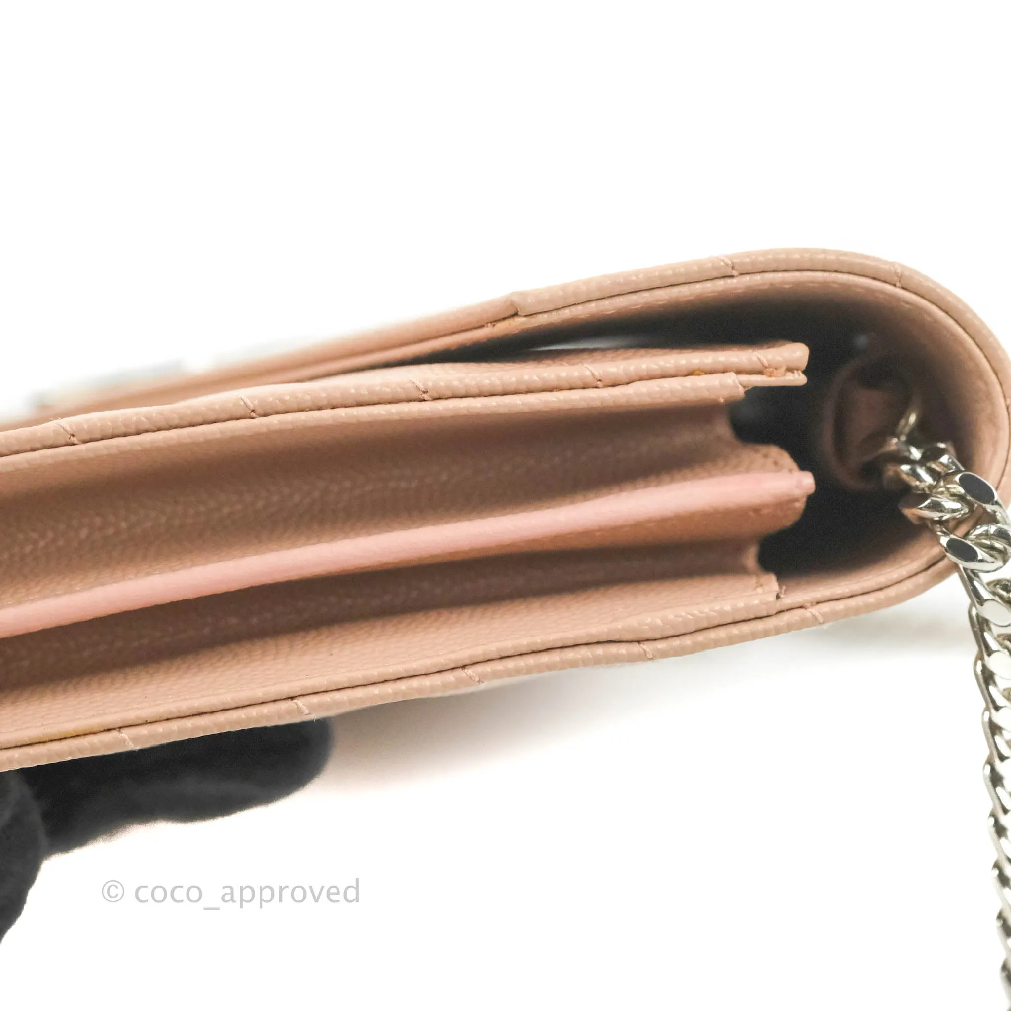Saint Laurent Wallet on Chain Blush Pink Grained Leather Silver Hardware