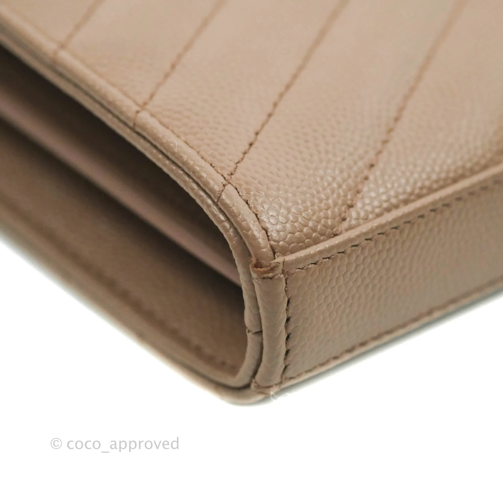 Saint Laurent Wallet on Chain Brown Grained Leather Silver Hardware