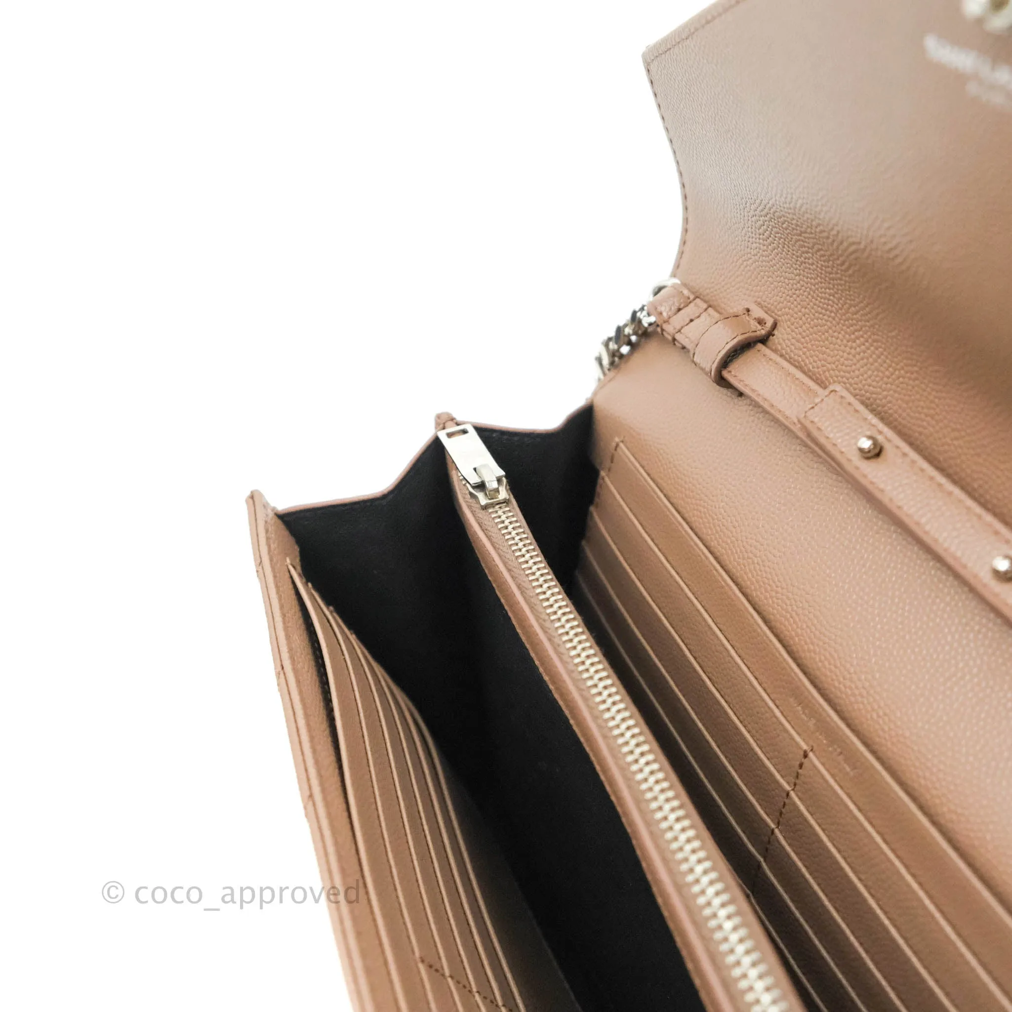 Saint Laurent Wallet on Chain Brown Grained Leather Silver Hardware