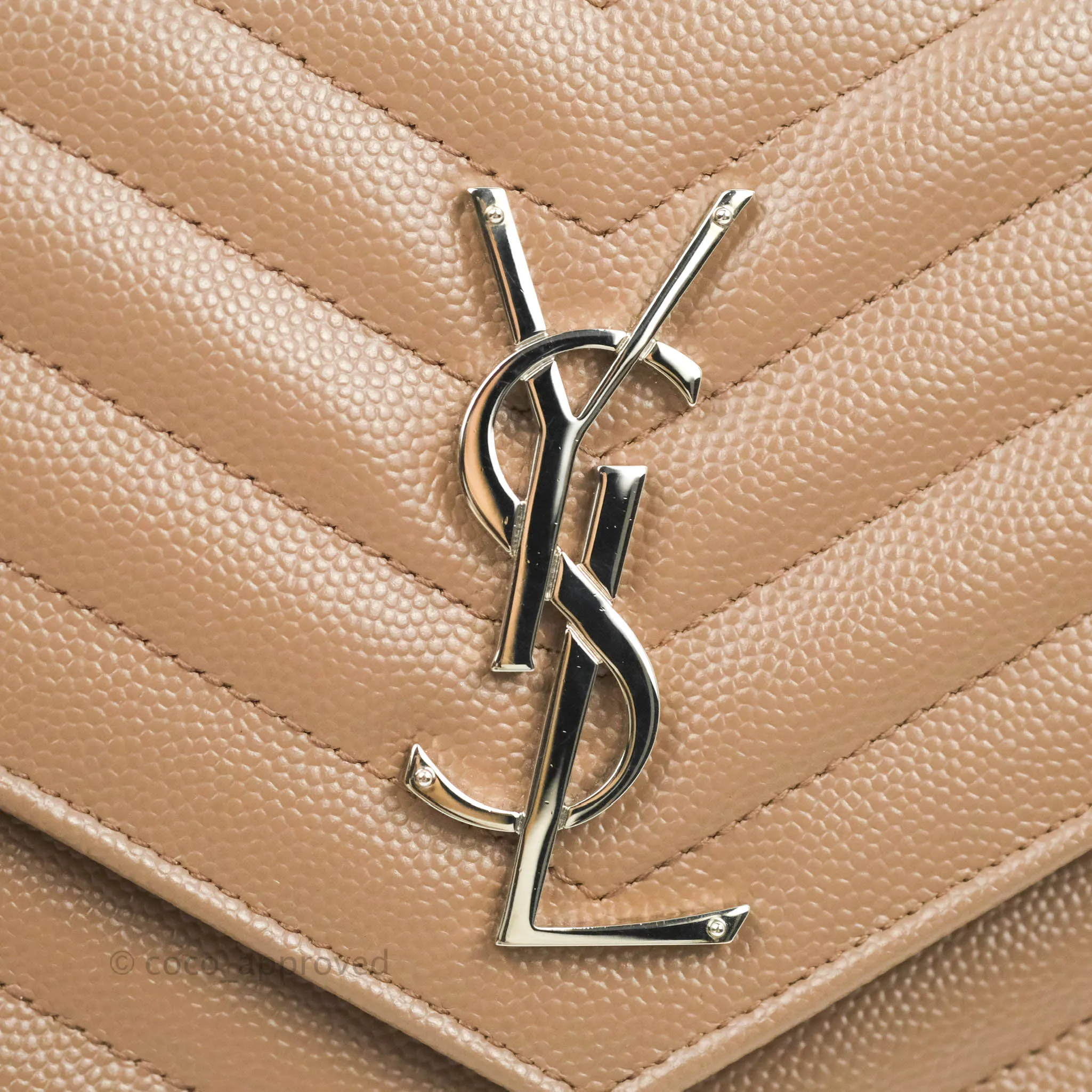 Saint Laurent Wallet on Chain Brown Grained Leather Silver Hardware