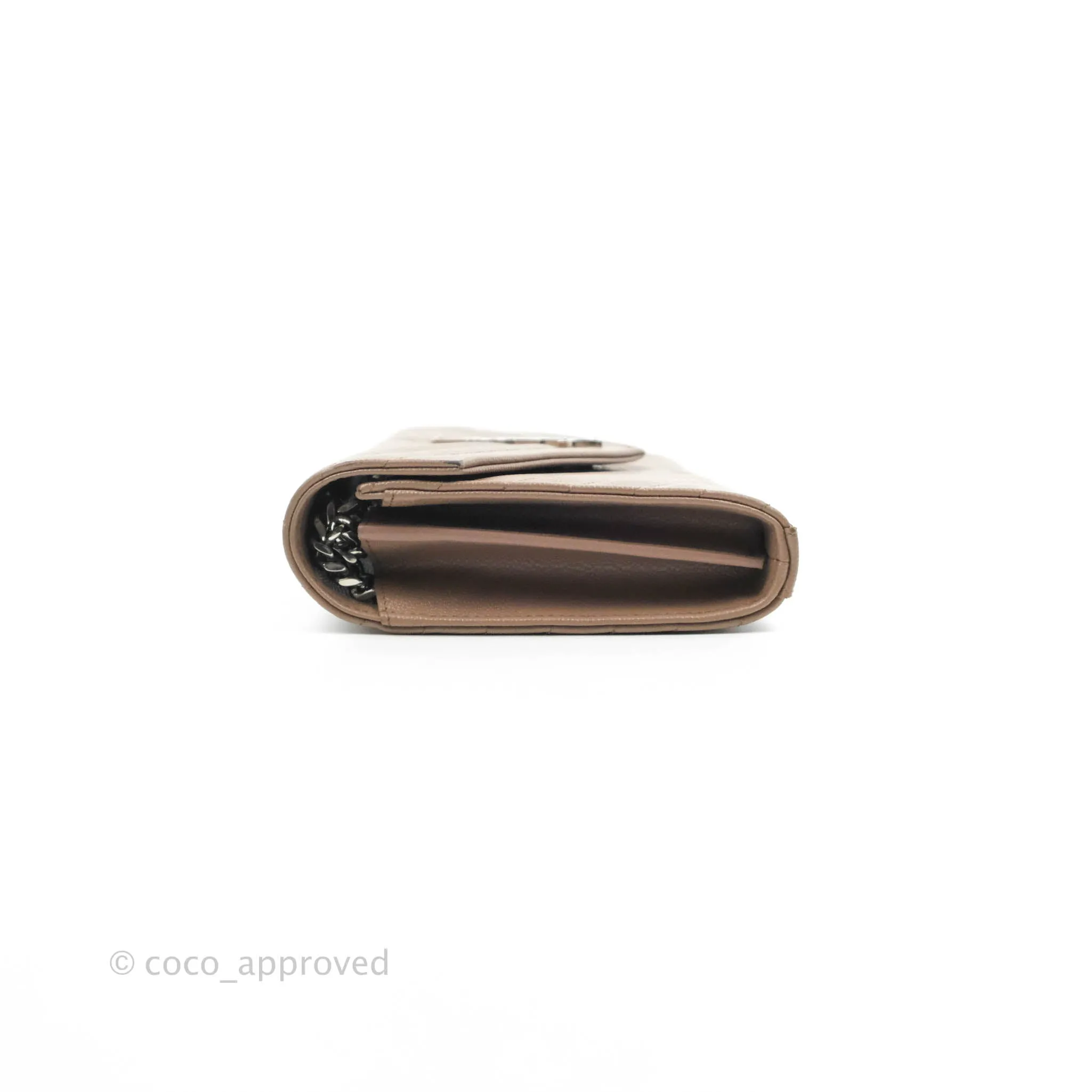 Saint Laurent Wallet on Chain Brown Grained Leather Silver Hardware