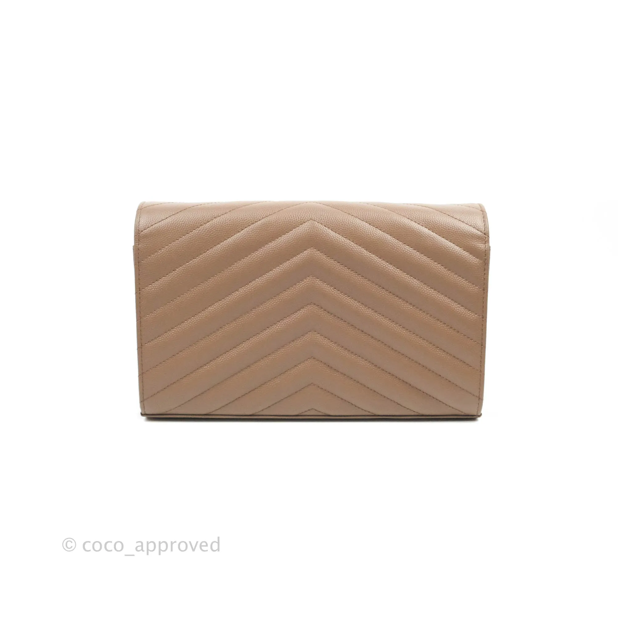 Saint Laurent Wallet on Chain Brown Grained Leather Silver Hardware