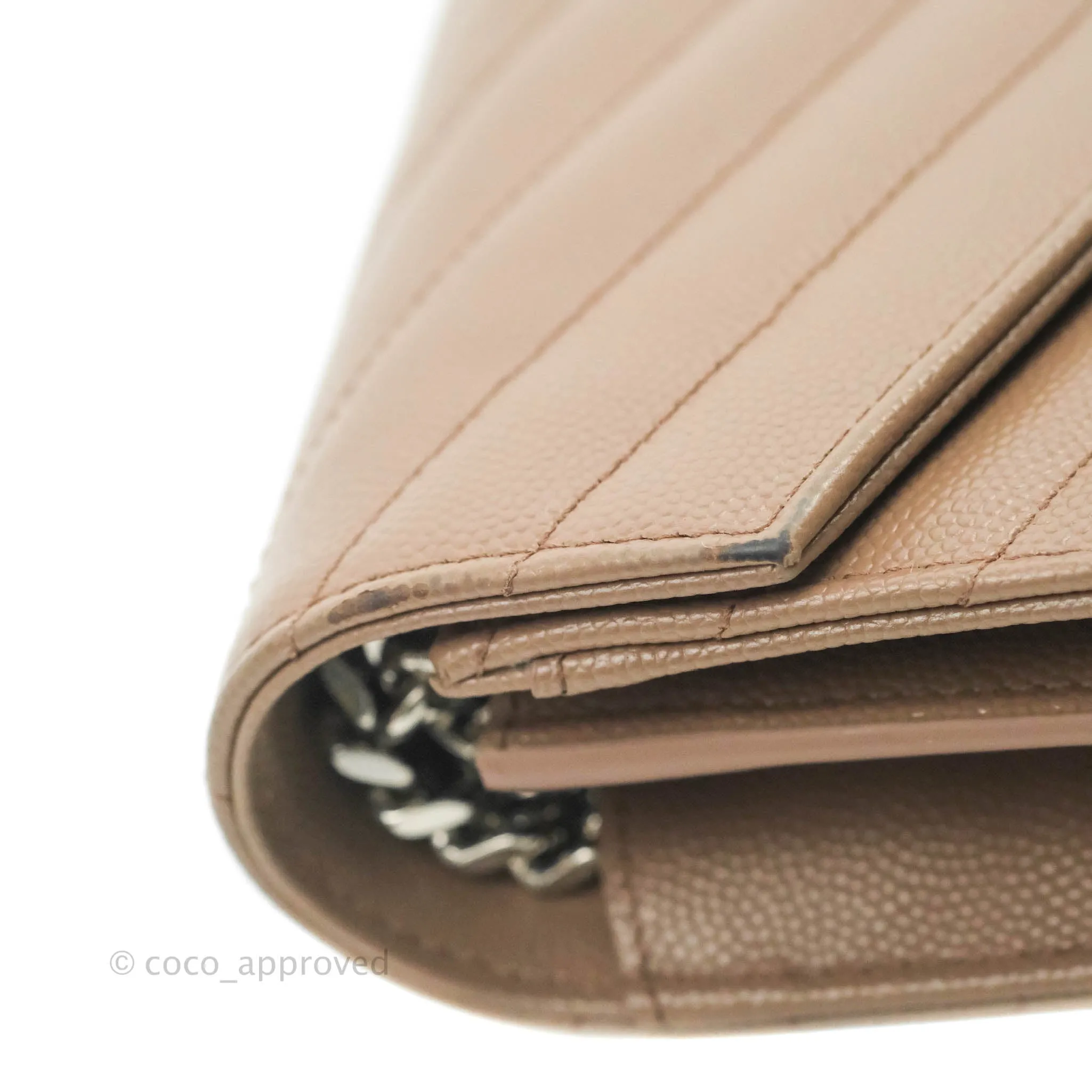 Saint Laurent Wallet on Chain Brown Grained Leather Silver Hardware
