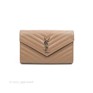 Saint Laurent Wallet on Chain Brown Grained Leather Silver Hardware