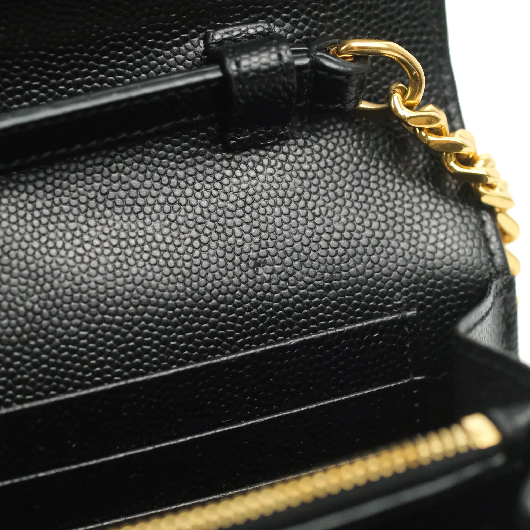 Saint Laurent Wallet on Chain Large Black Grained Leather Gold Hardware