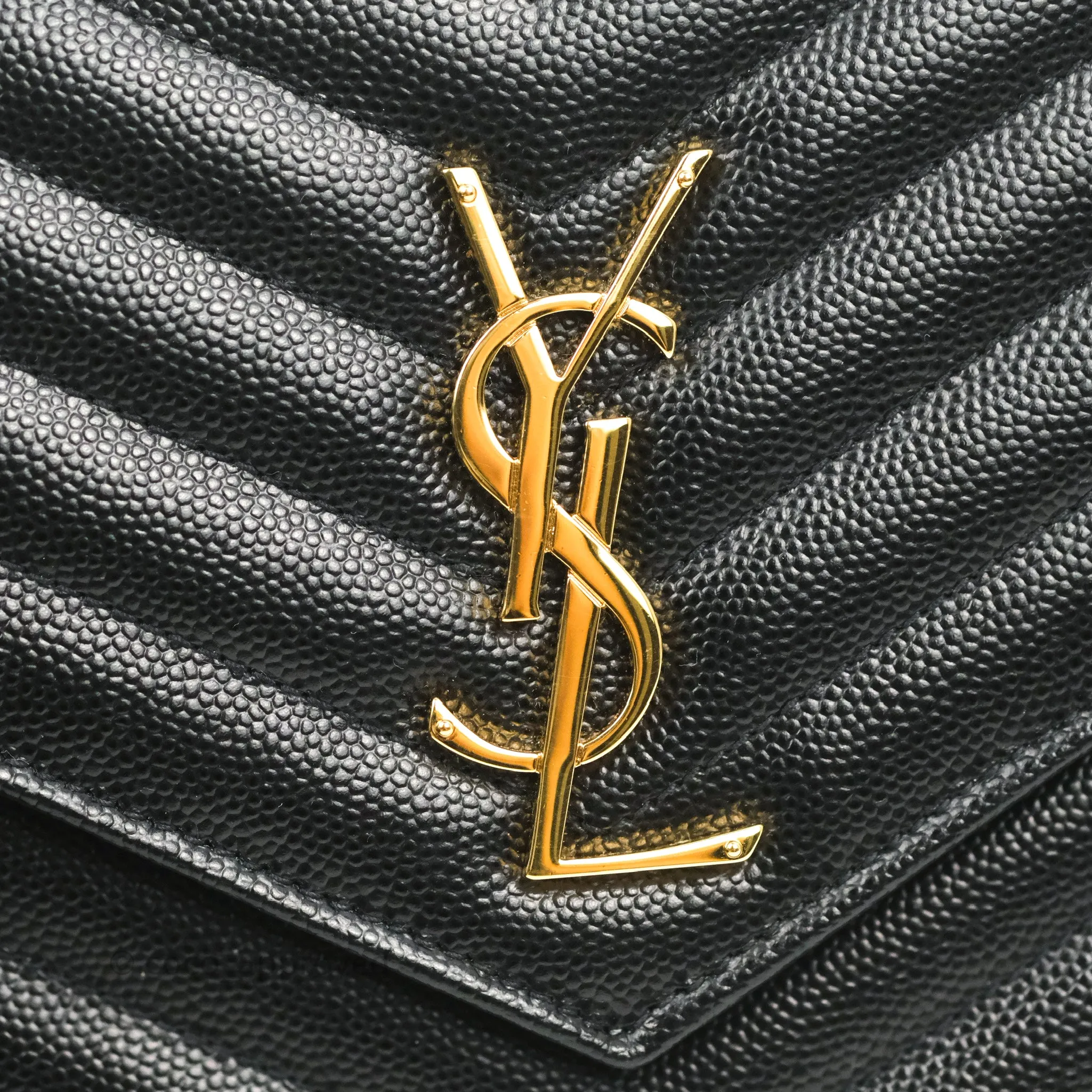 Saint Laurent Wallet on Chain Large Black Grained Leather Gold Hardware