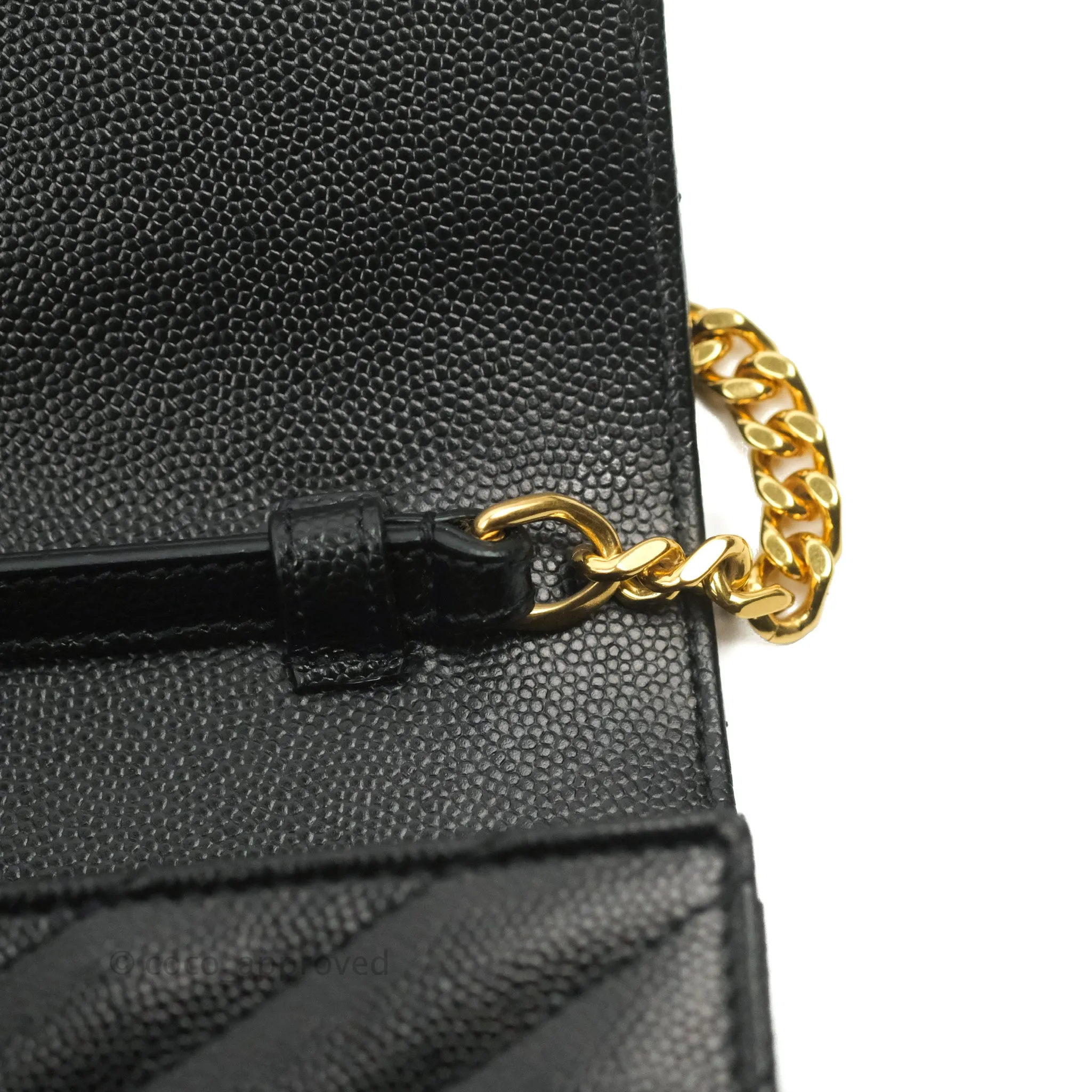 Saint Laurent Wallet on Chain Large Black Grained Leather Gold Hardware