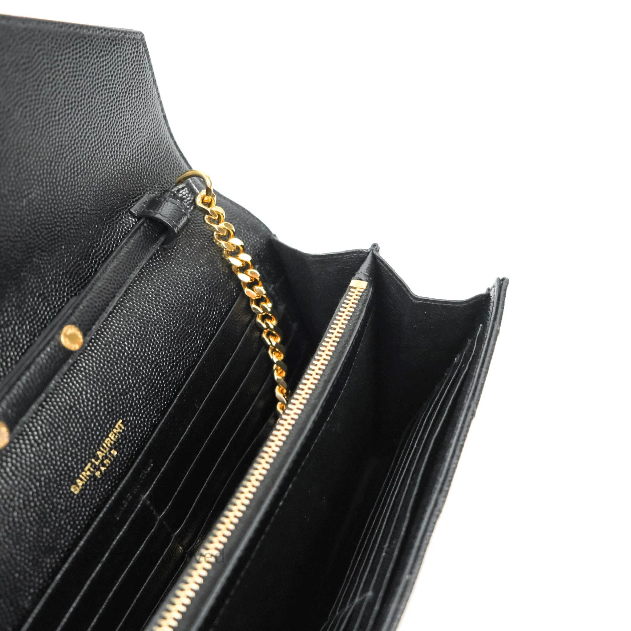 Saint Laurent Wallet on Chain Large Black Grained Leather Gold Hardware