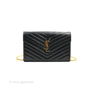 Saint Laurent Wallet on Chain Large Black Grained Leather Gold Hardware