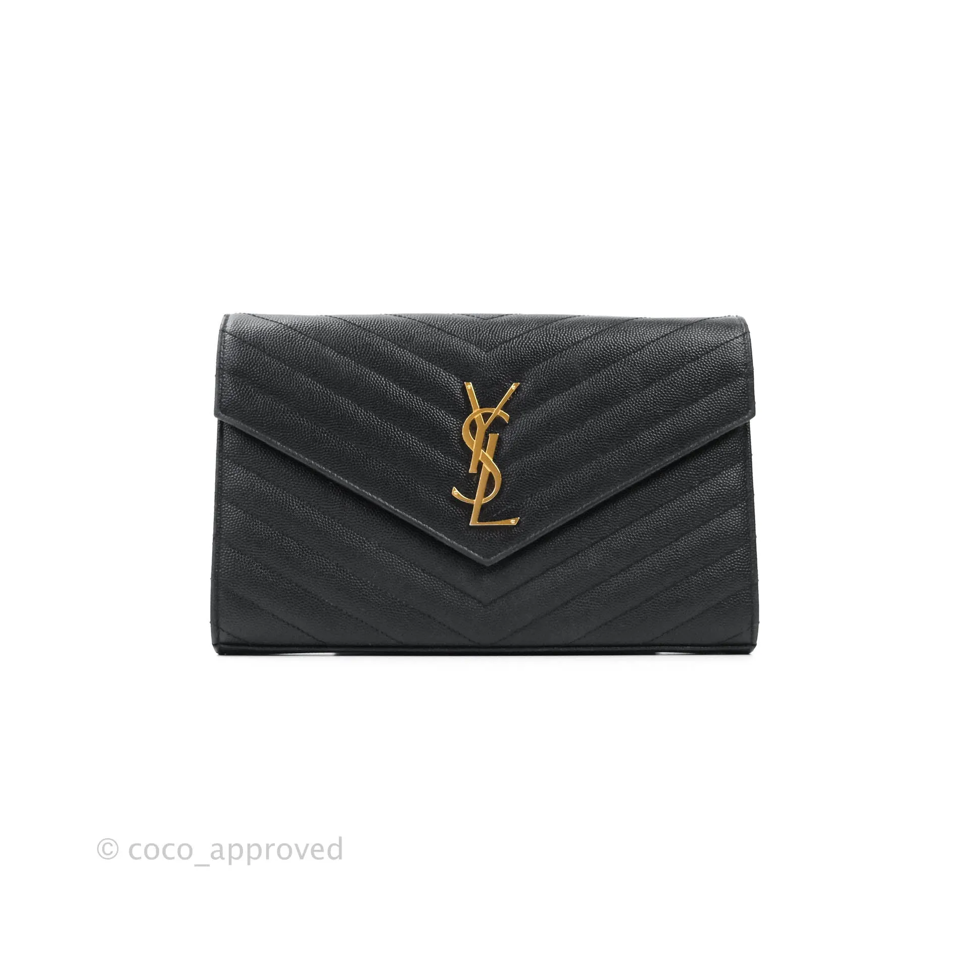 Saint Laurent Wallet on Chain Large Black Grained Leather Gold Hardware