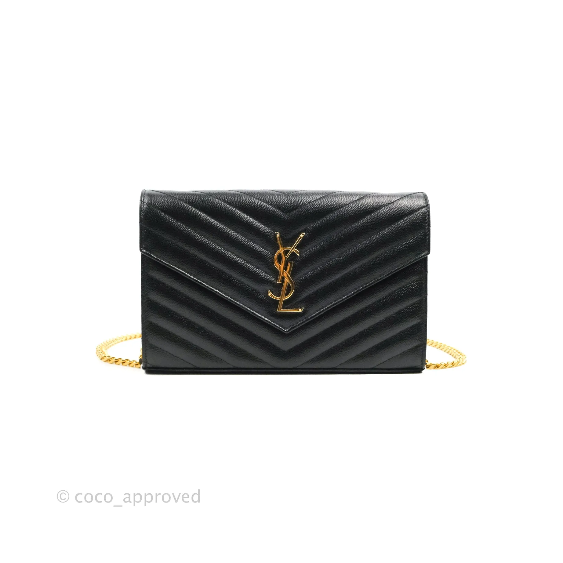 Saint Laurent Wallet on Chain Large Black Grained Leather Gold Hardware