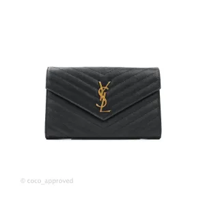 Saint Laurent Wallet on Chain Large Black Grained Leather Gold Hardware