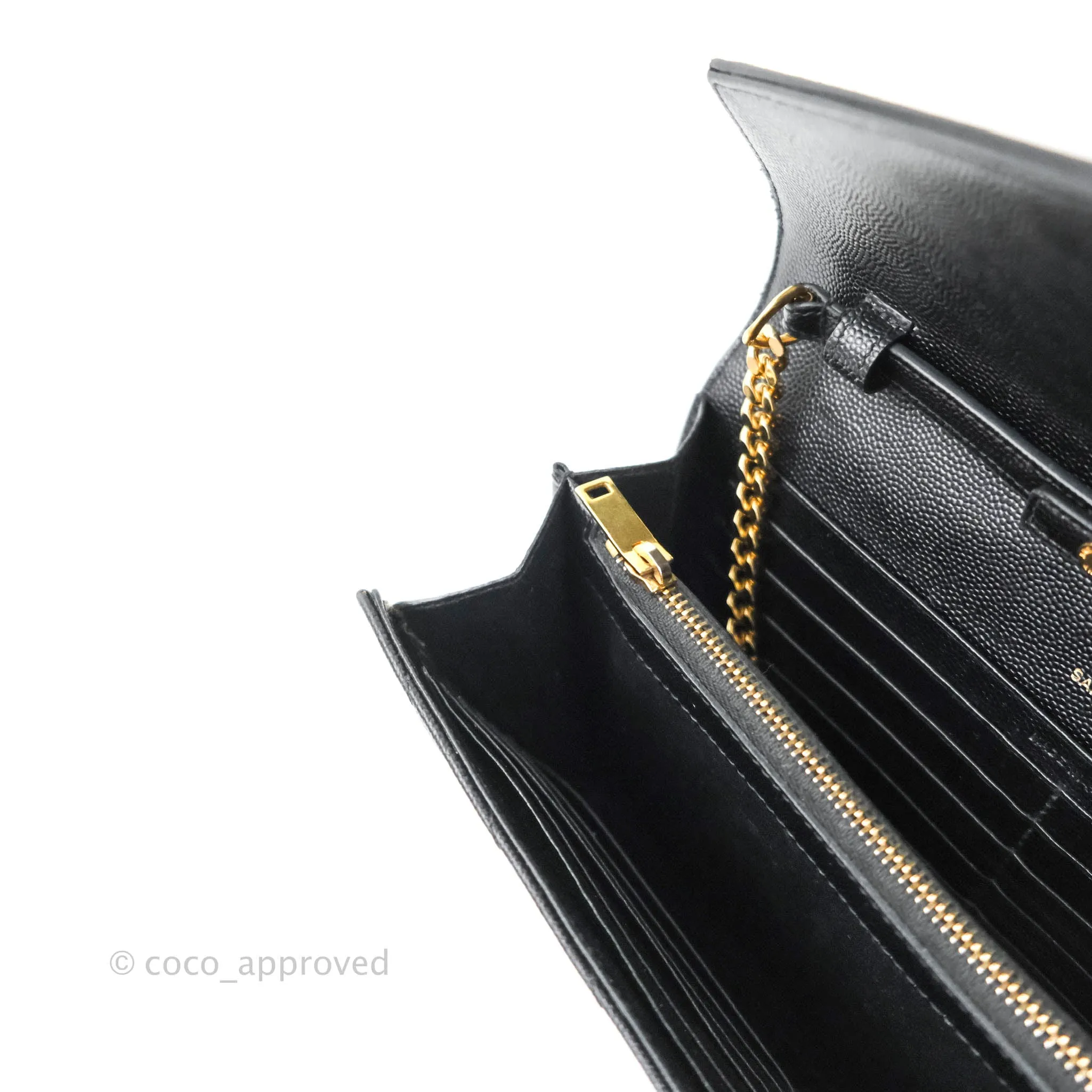 Saint Laurent Wallet on Chain Large Black Grained Leather Gold Hardware