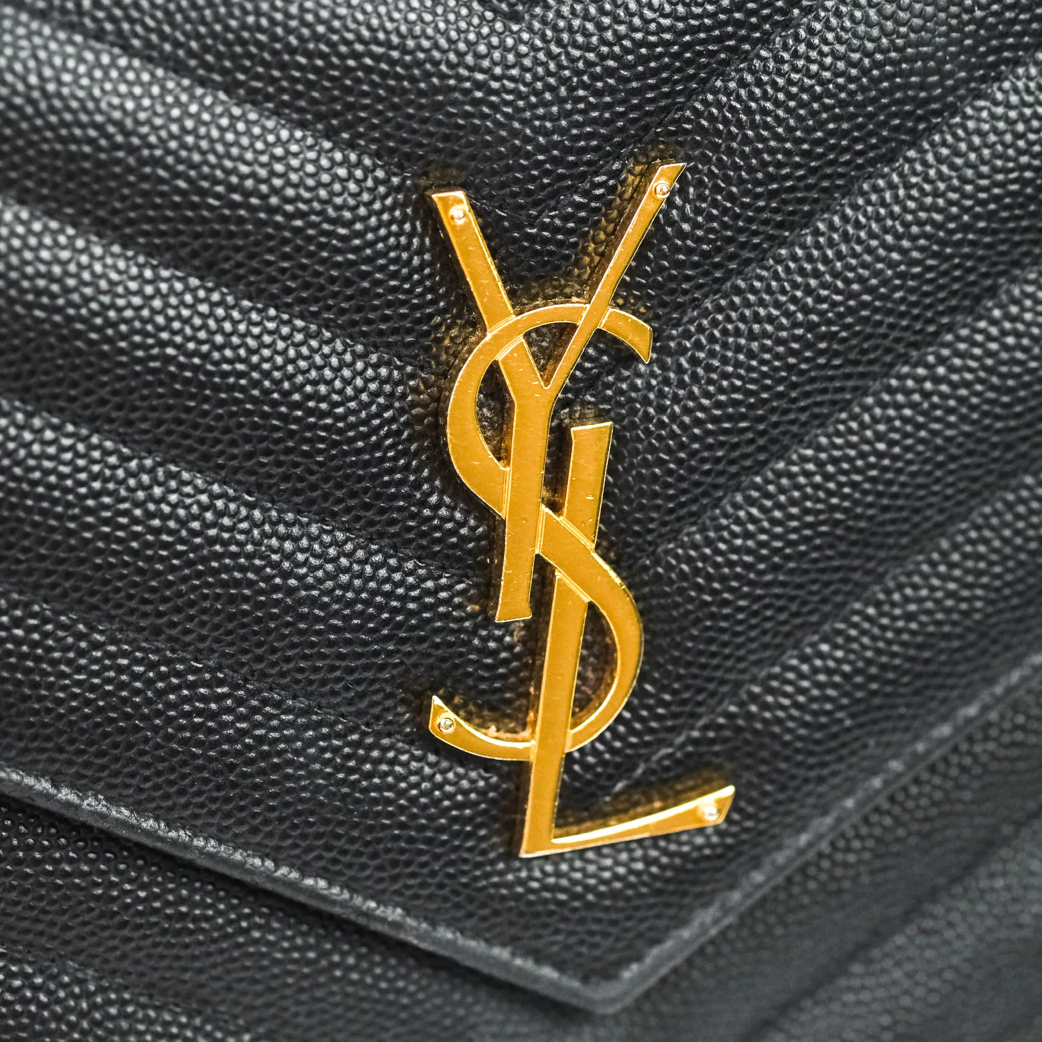 Saint Laurent Wallet on Chain Large Black Grained Leather Gold Hardware