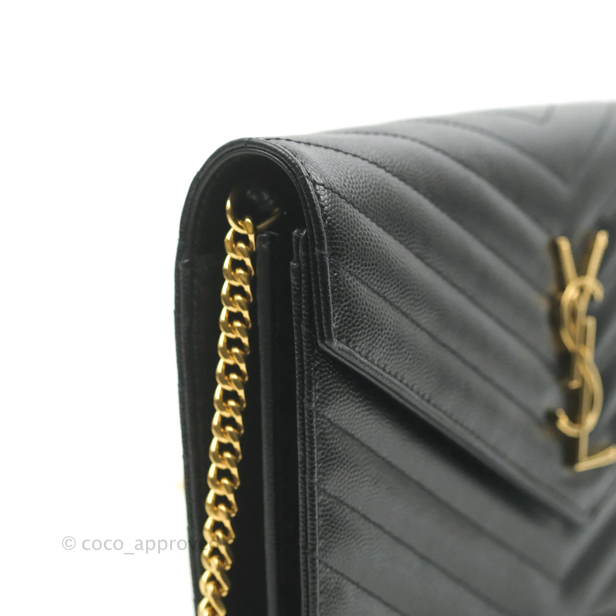 Saint Laurent Wallet on Chain Large Black Grained Leather Gold Hardware