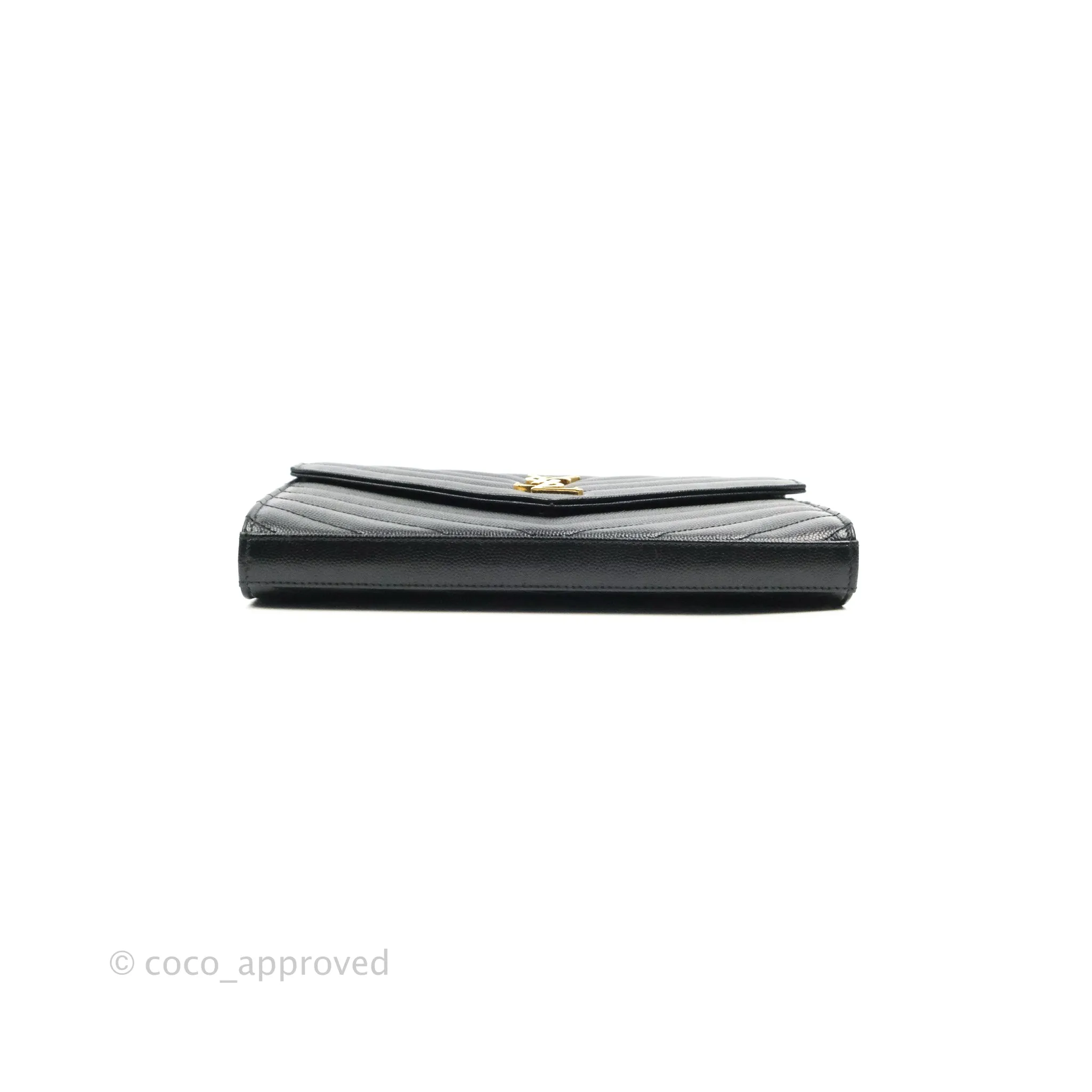Saint Laurent Wallet on Chain Large Black Grained Leather Gold Hardware