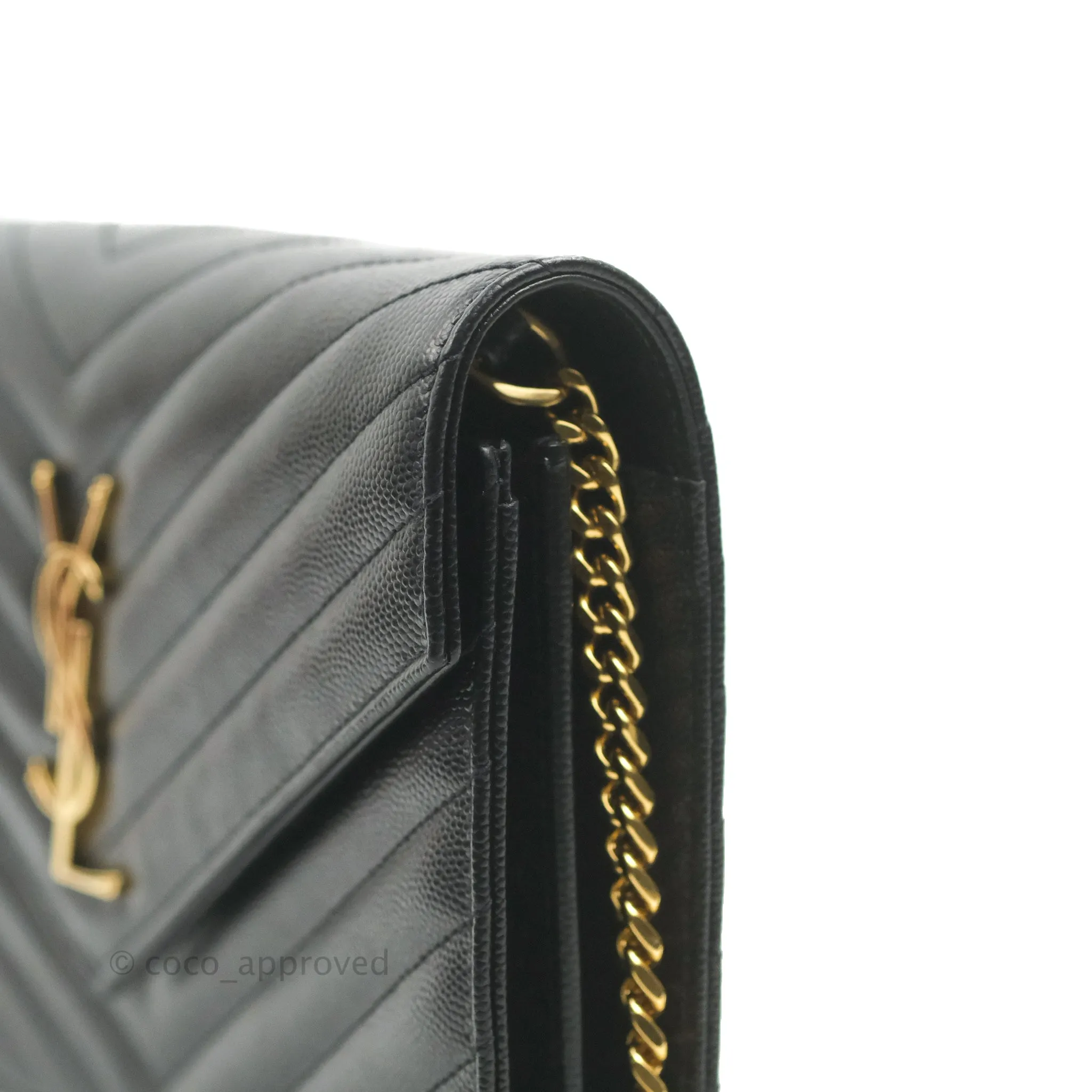Saint Laurent Wallet on Chain Large Black Grained Leather Gold Hardware