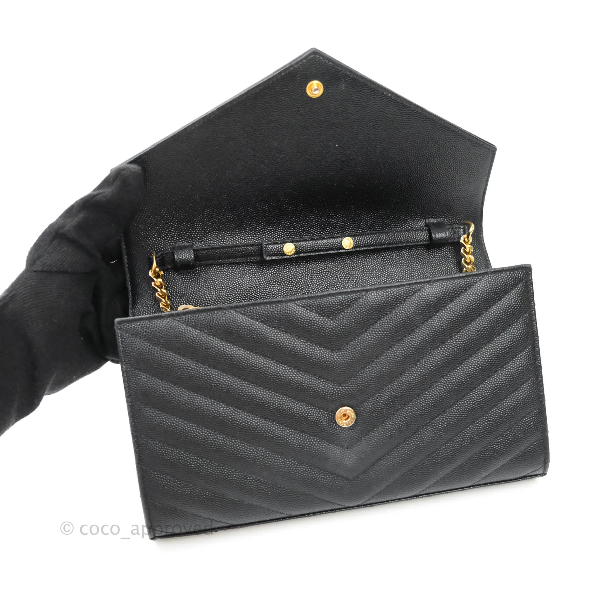 Saint Laurent Wallet on Chain Large Black Grained Leather Gold Hardware