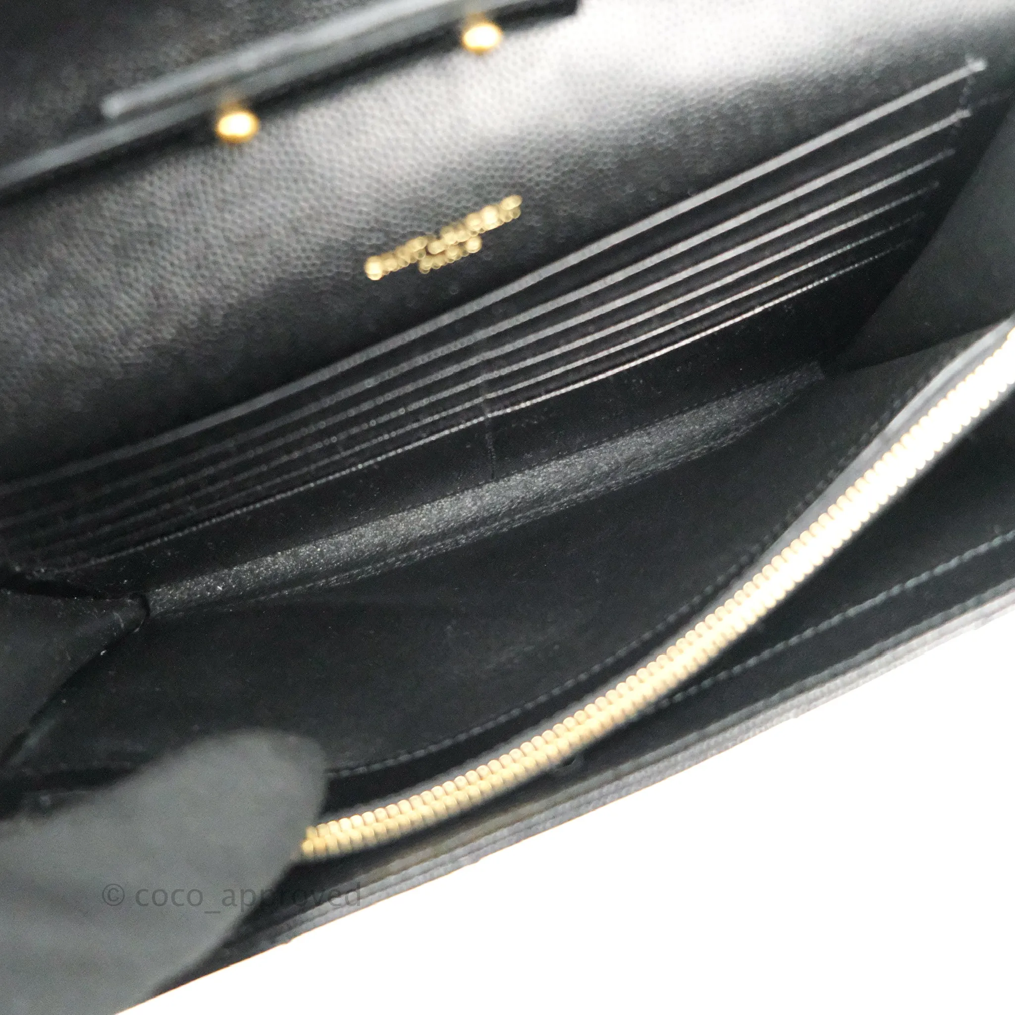 Saint Laurent Wallet on Chain Large Black Grained Leather Gold Hardware