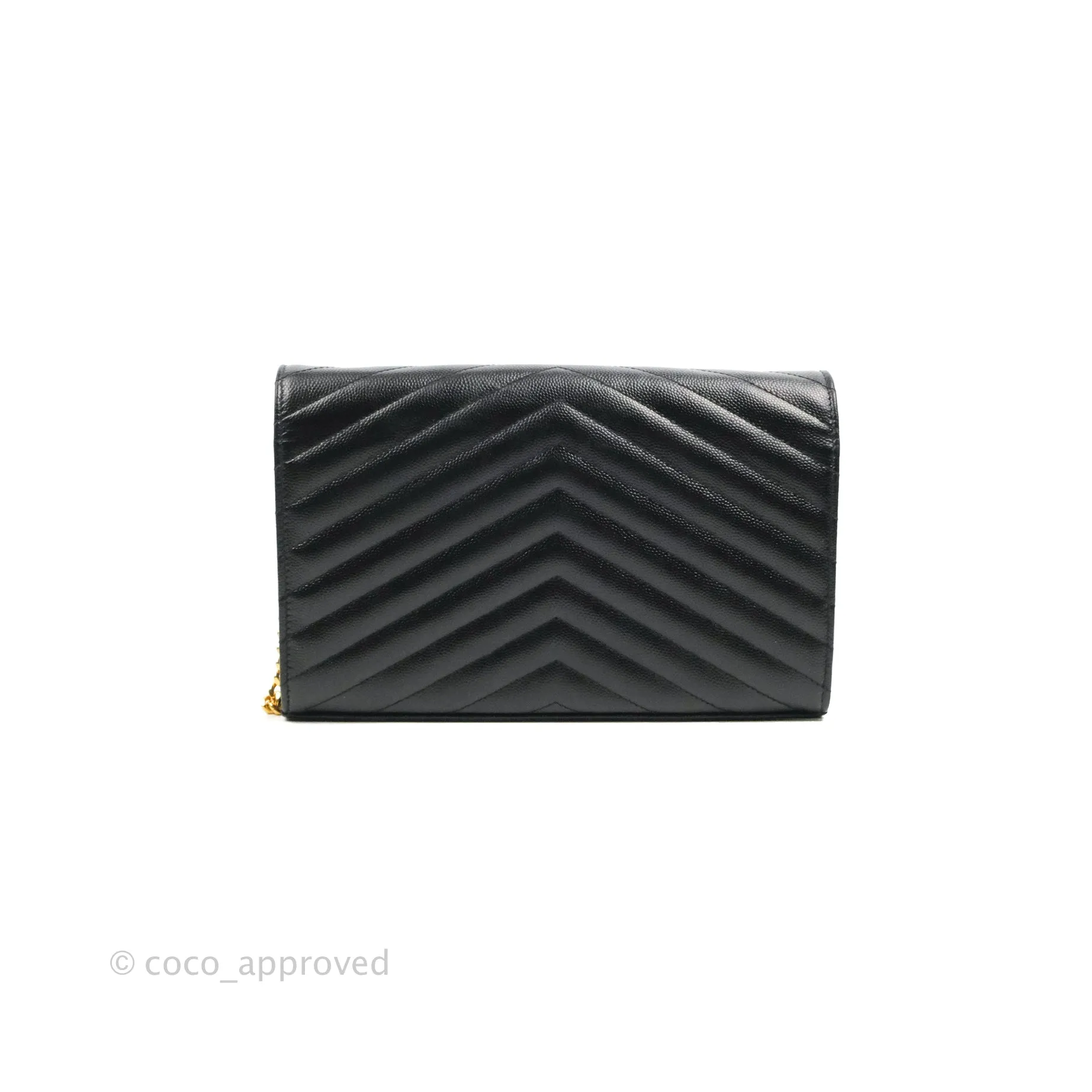 Saint Laurent Wallet on Chain Large Black Grained Leather Gold Hardware