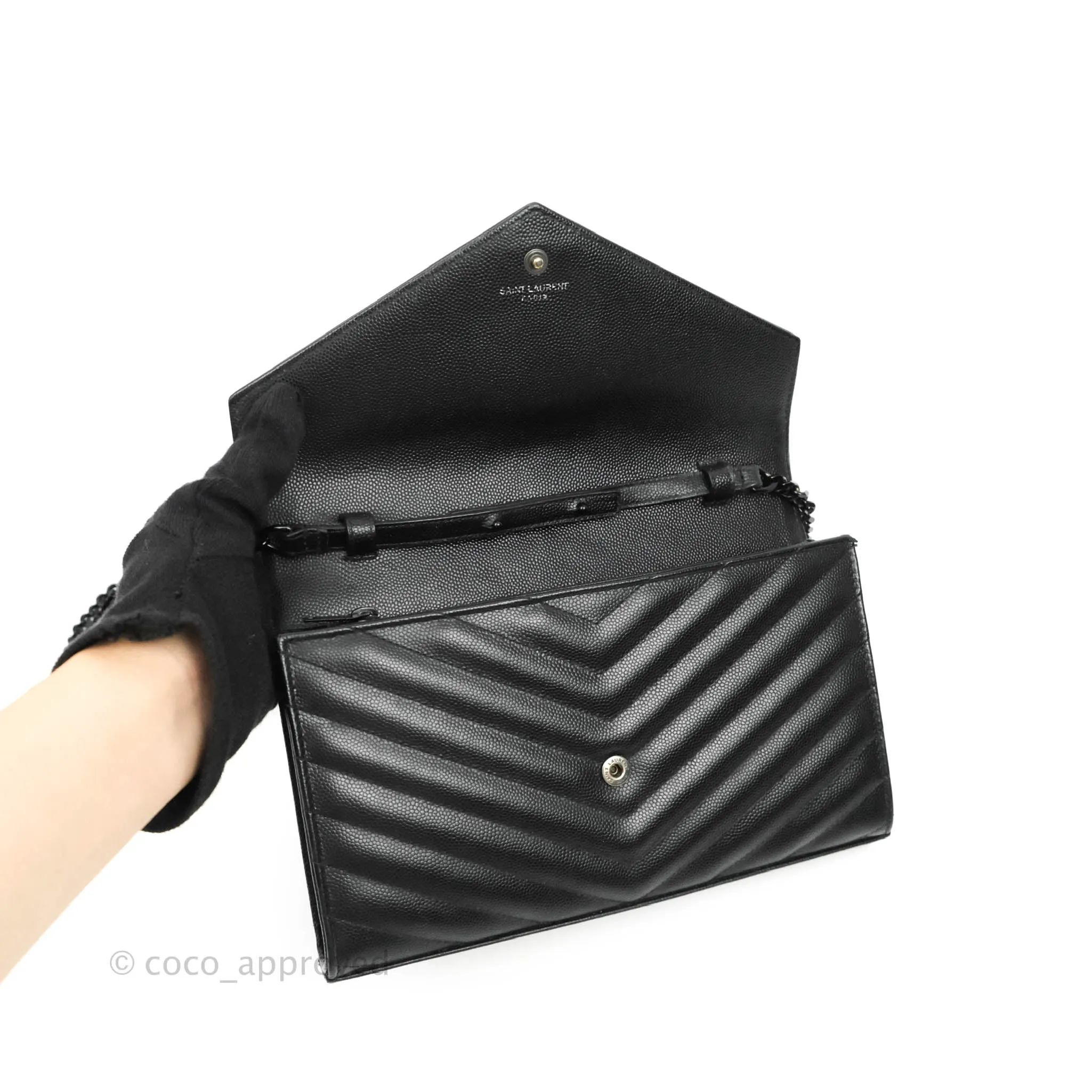 Saint Laurent Wallet on Chain Large Black Grained Leather So Black