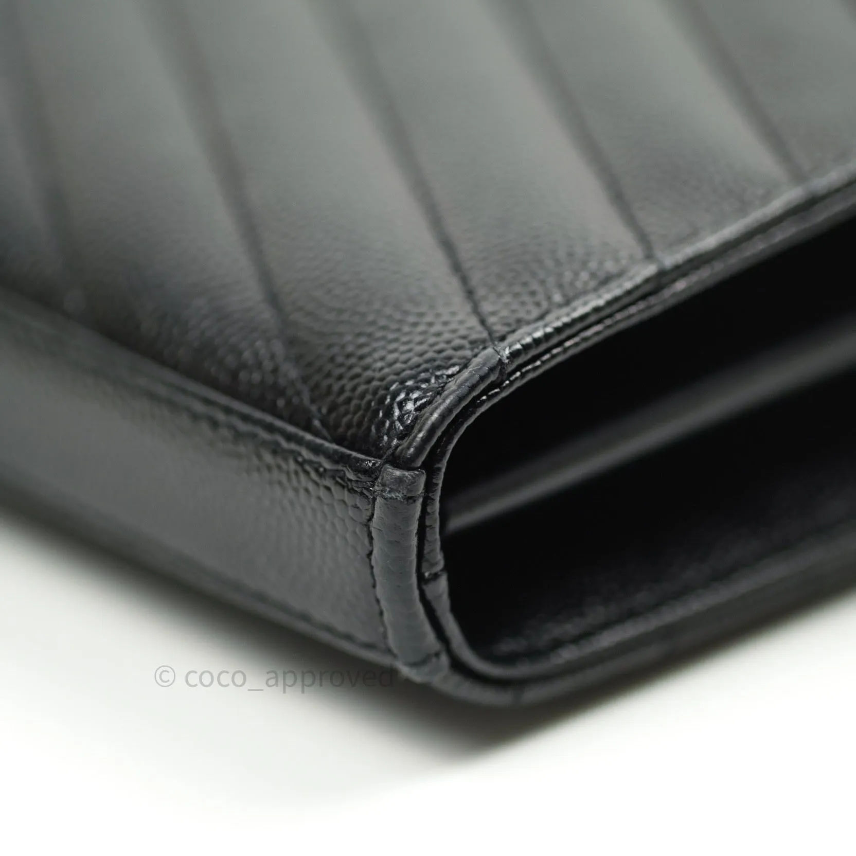Saint Laurent Wallet on Chain Large in Black Grained Leather and Silver Hardware