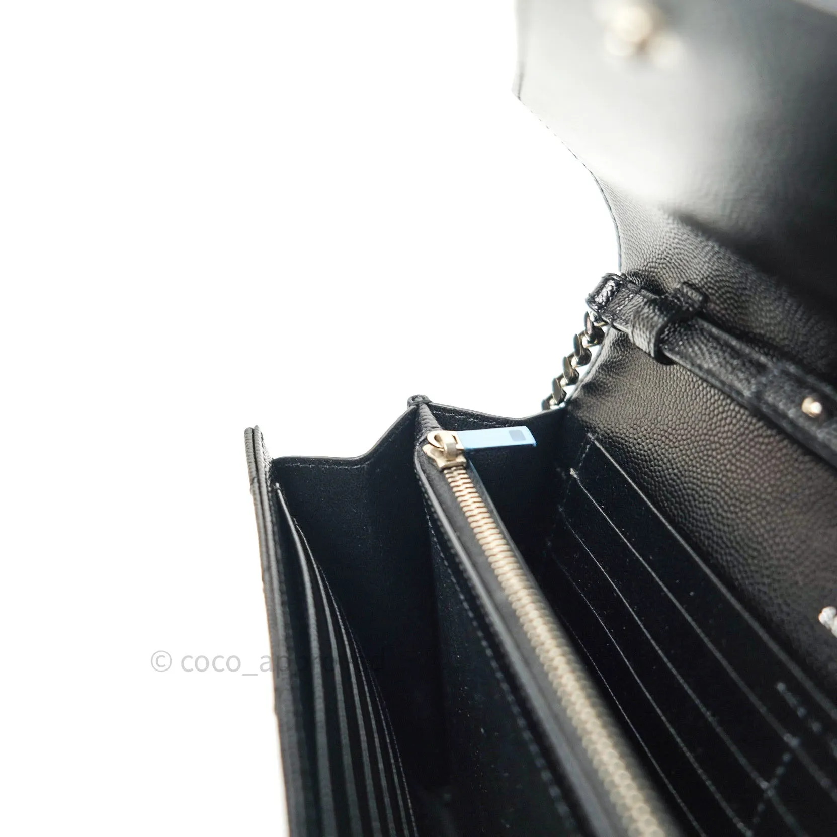 Saint Laurent Wallet on Chain Large in Black Grained Leather and Silver Hardware