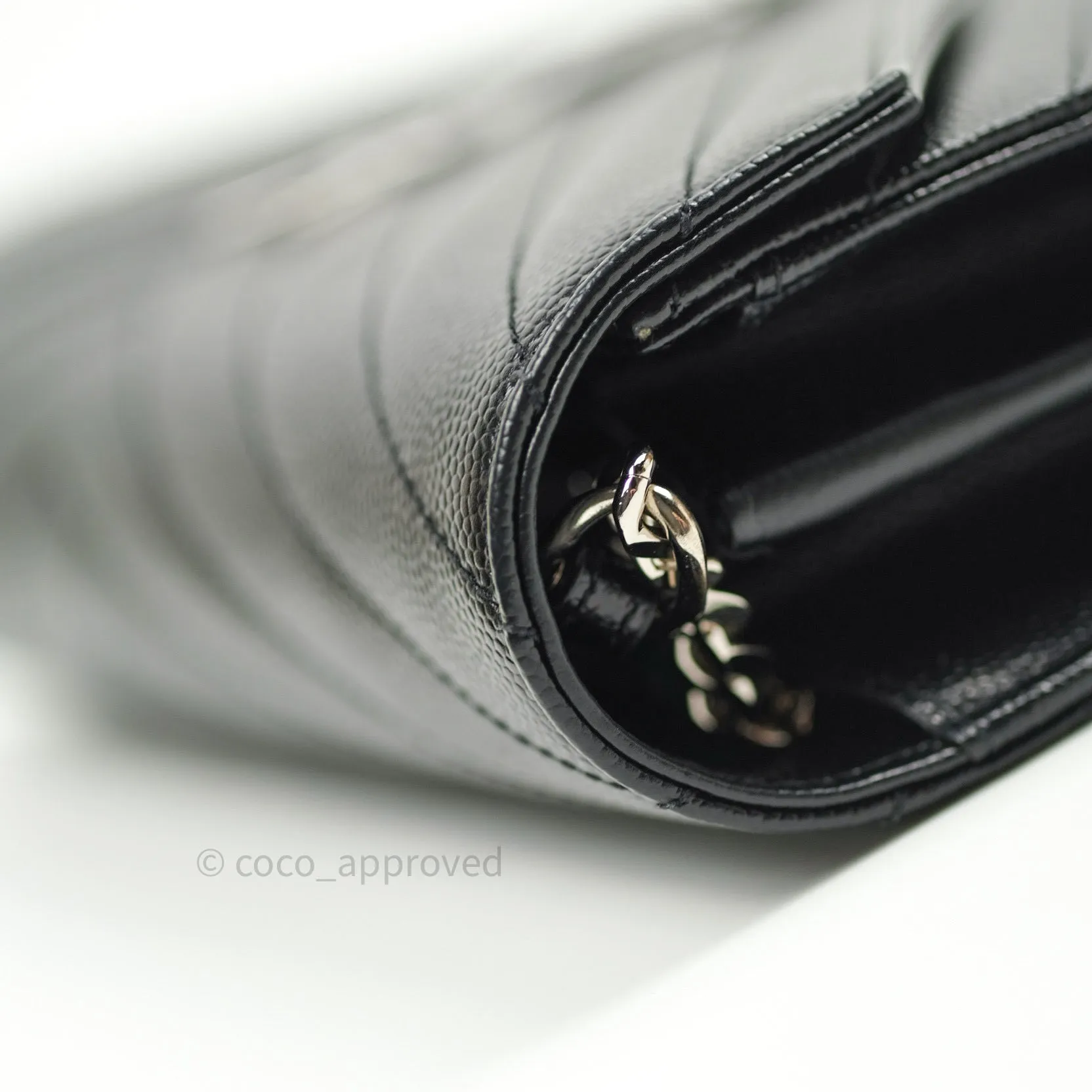 Saint Laurent Wallet on Chain Large in Black Grained Leather and Silver Hardware