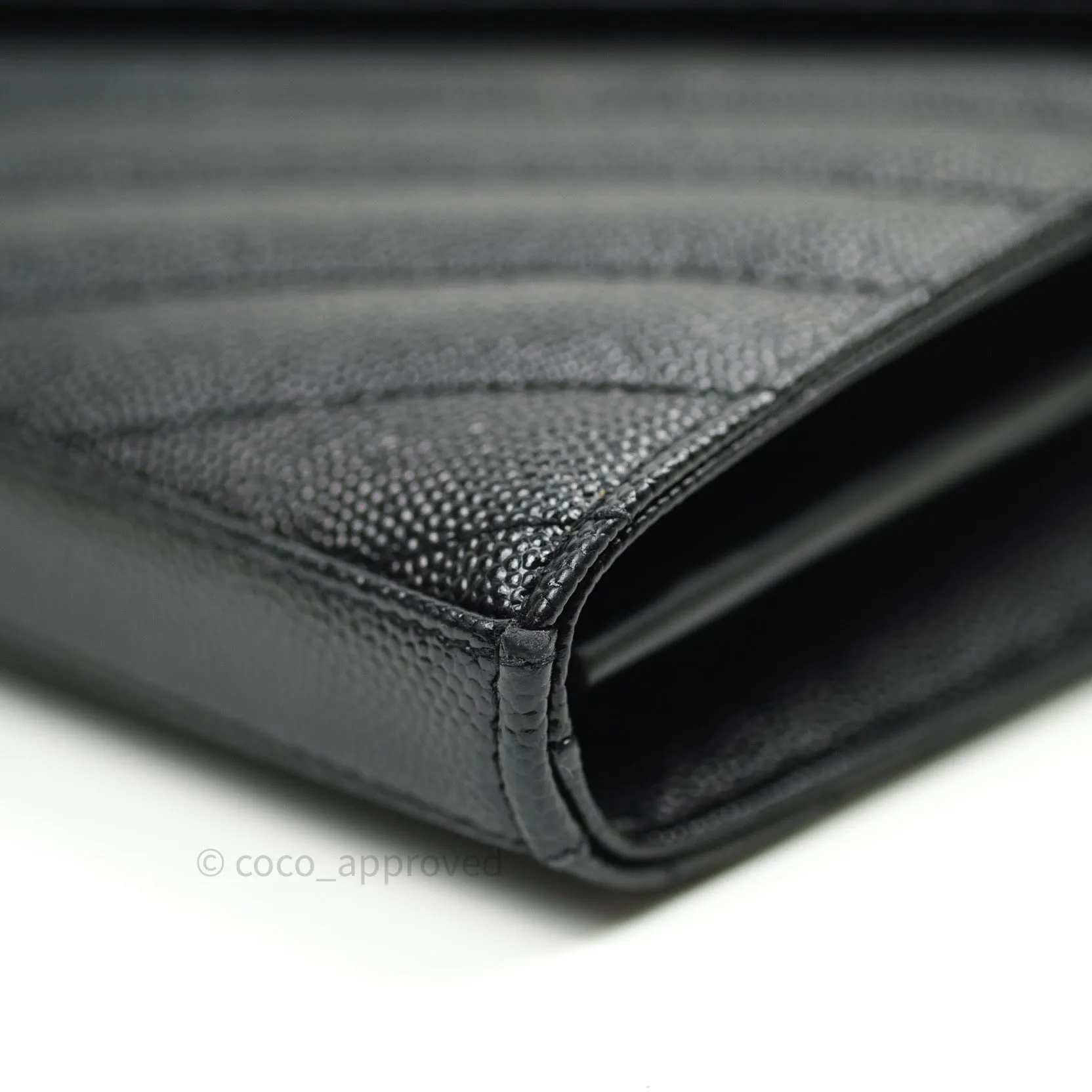 Saint Laurent Wallet on Chain Large in Black Grained Leather and Silver Hardware