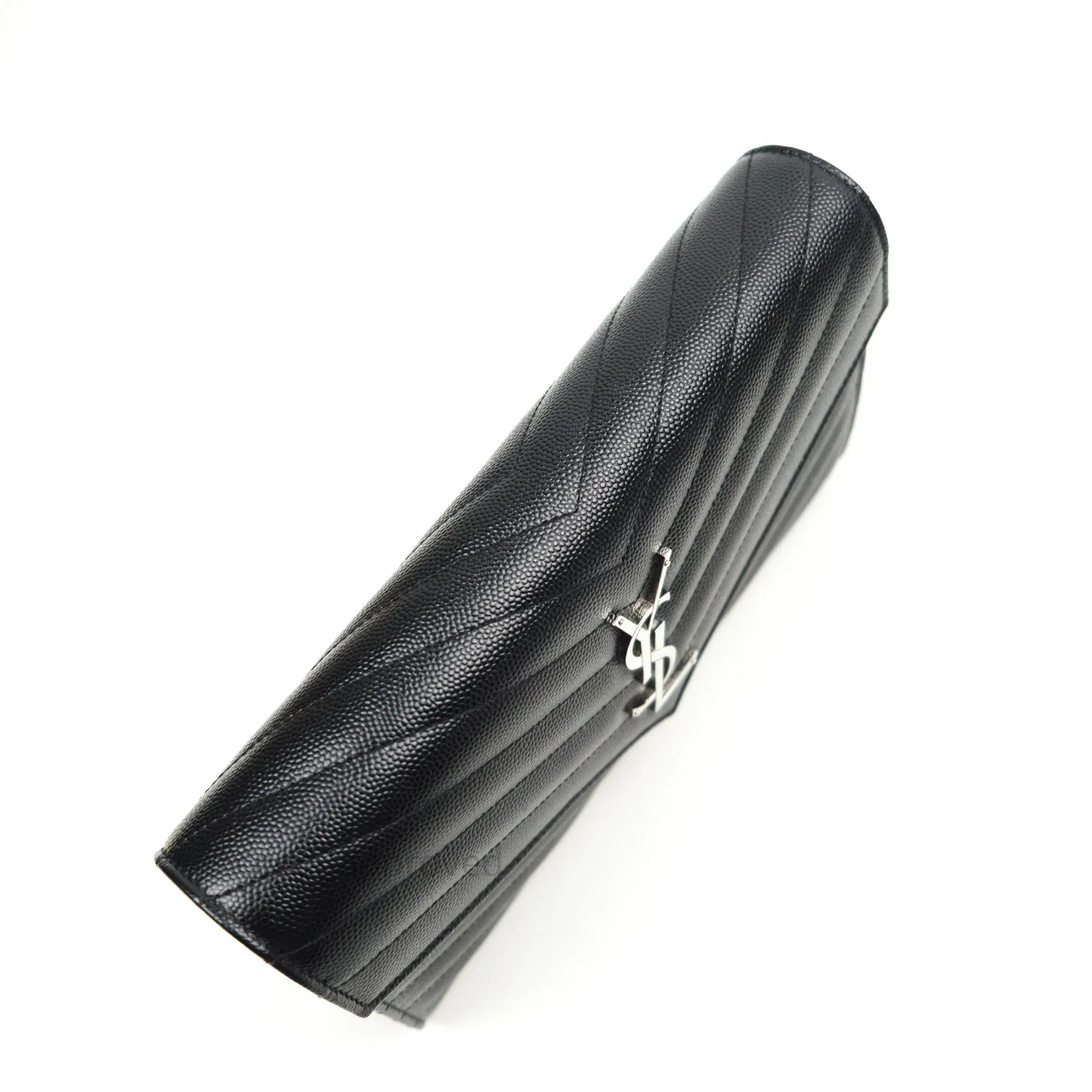 Saint Laurent Wallet on Chain Large in Black Grained Leather and Silver Hardware
