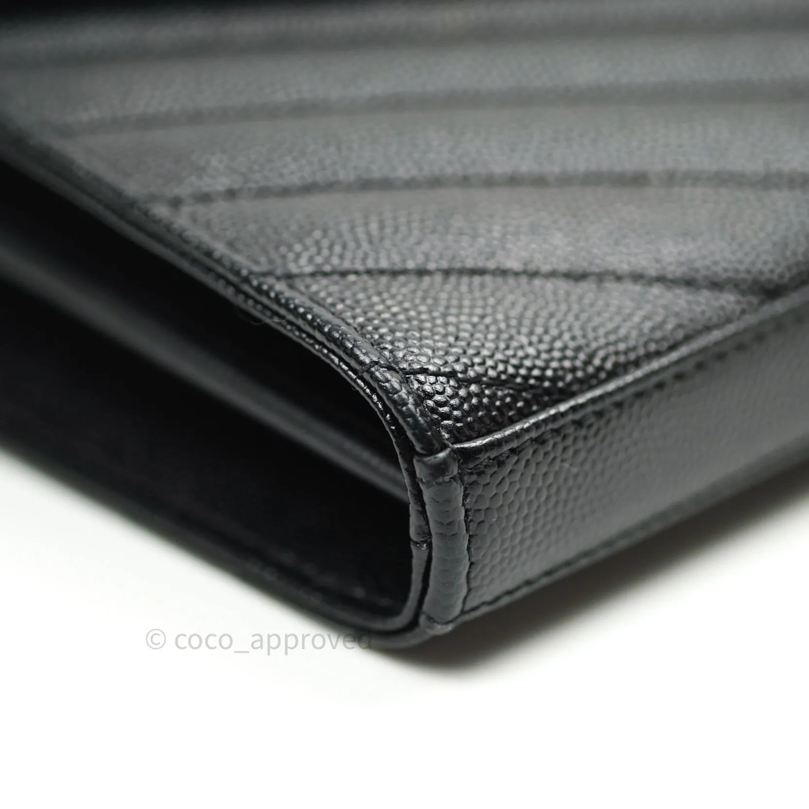 Saint Laurent Wallet on Chain Large in Black Grained Leather and Silver Hardware