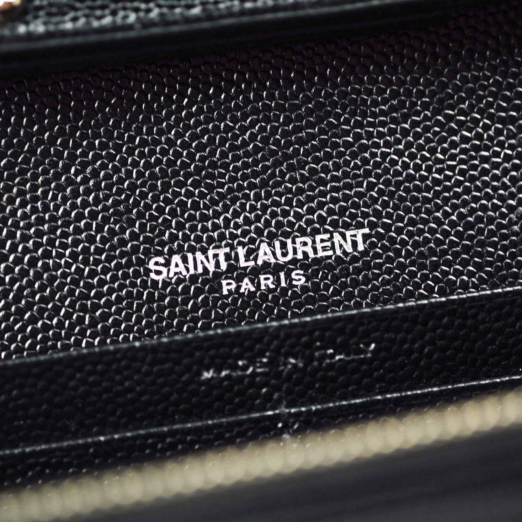 Saint Laurent Wallet on Chain Large in Black Grained Leather and Silver Hardware