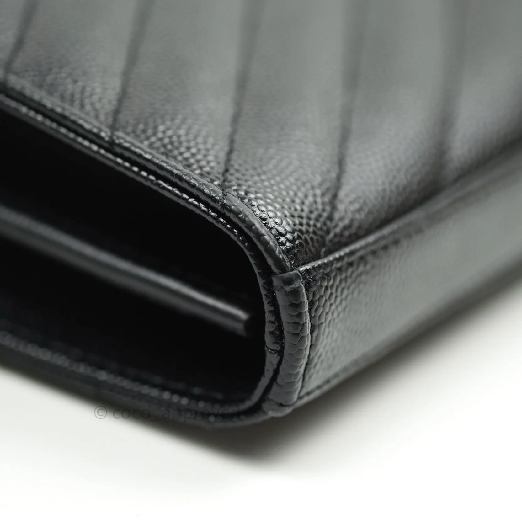 Saint Laurent Wallet on Chain Large in Black Grained Leather and Silver Hardware
