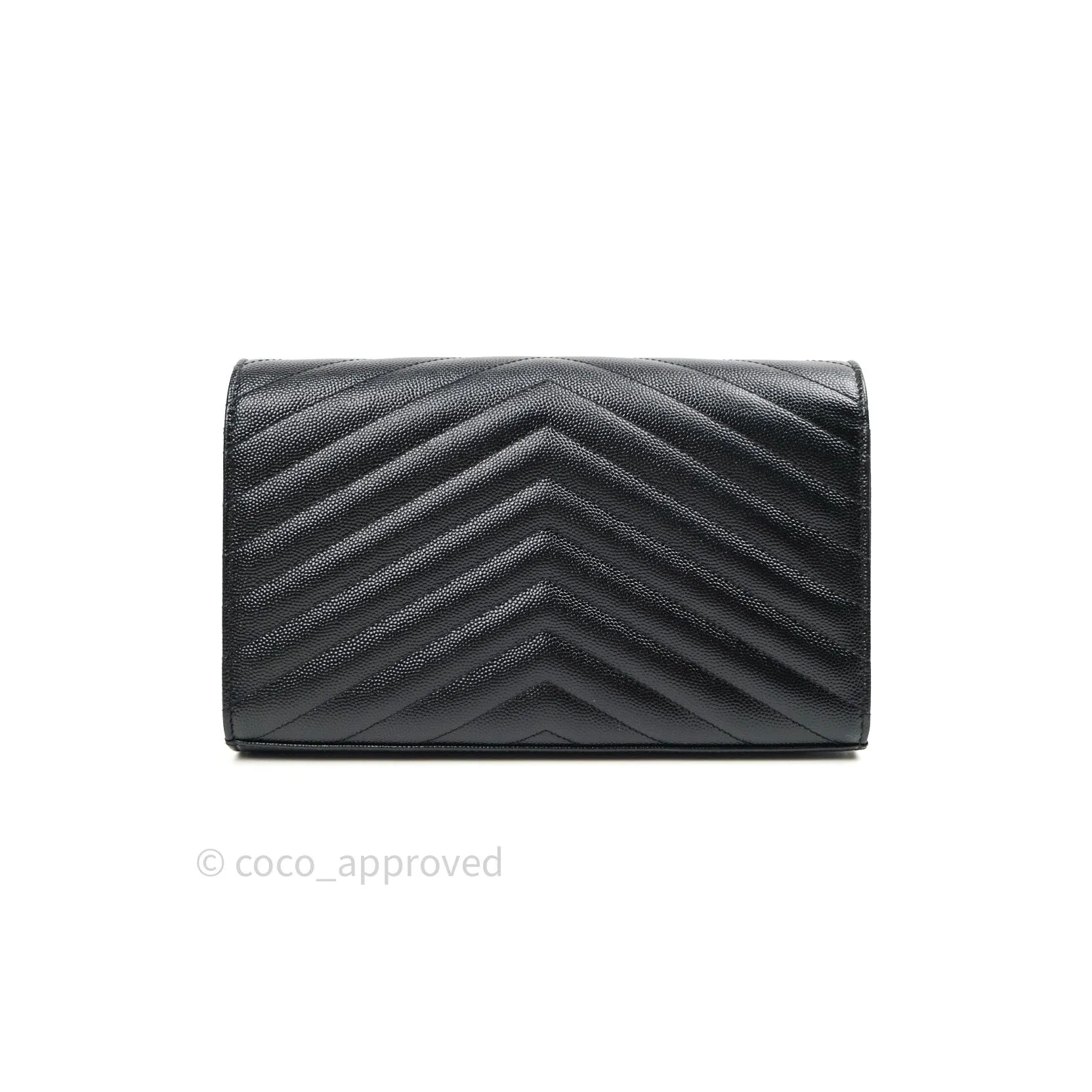 Saint Laurent Wallet on Chain Large in Black Grained Leather and Silver Hardware