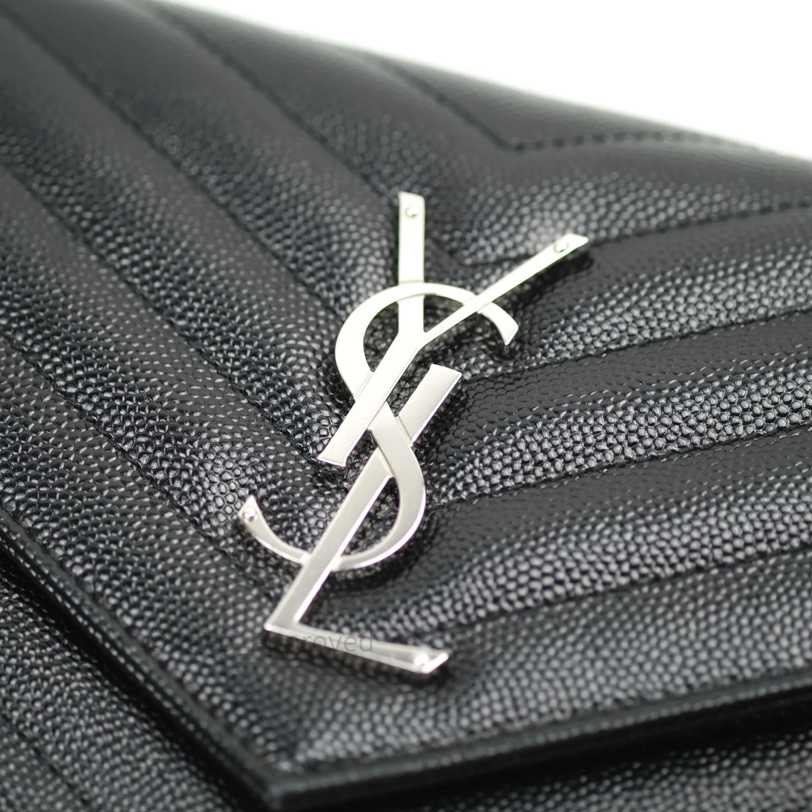 Saint Laurent Wallet on Chain Large in Black Grained Leather and Silver Hardware