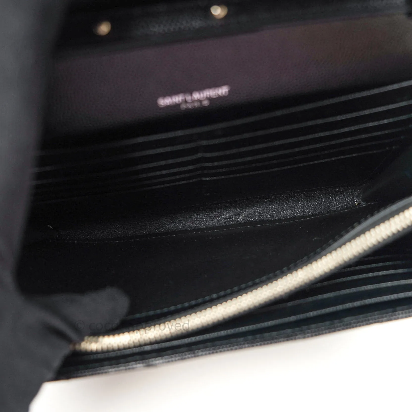 Saint Laurent Wallet on Chain Large in Black Grained Leather and Silver Hardware