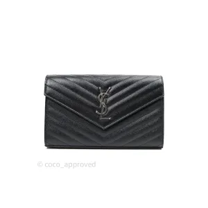 Saint Laurent Wallet on Chain Large in Black Grained Leather and Silver Hardware