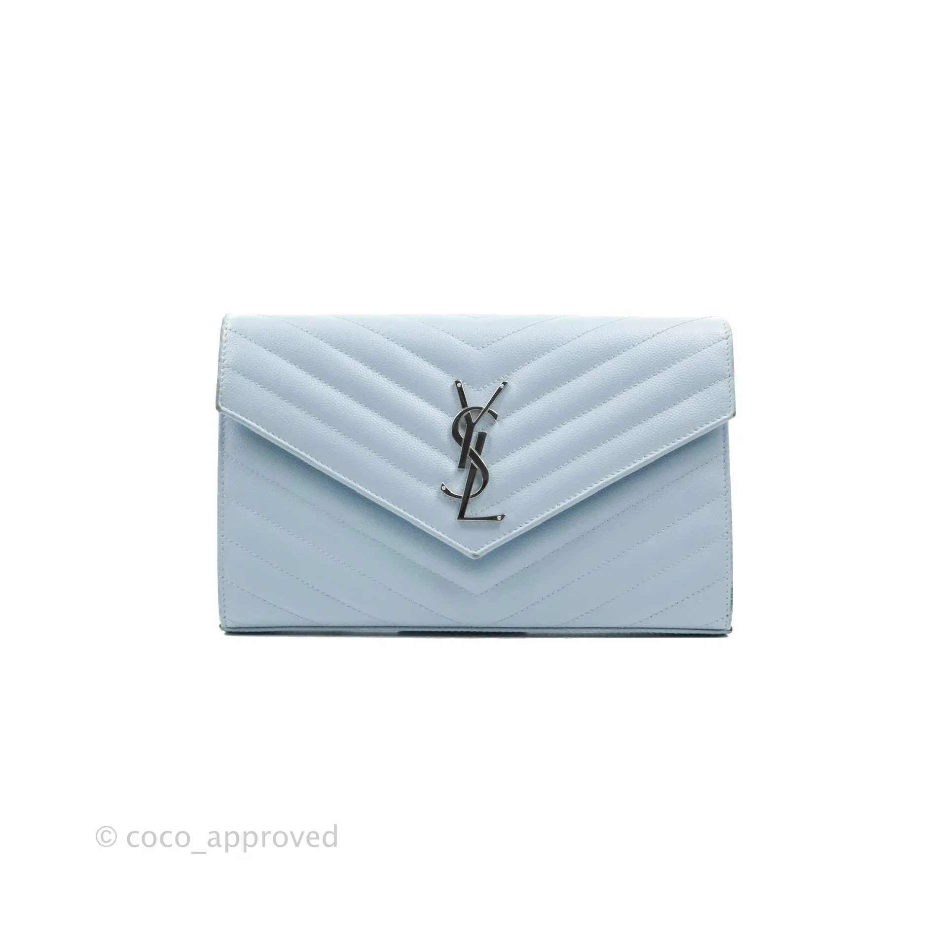 Saint Laurent Wallet on Chain Light Blue Grained Leather Silver Hardware