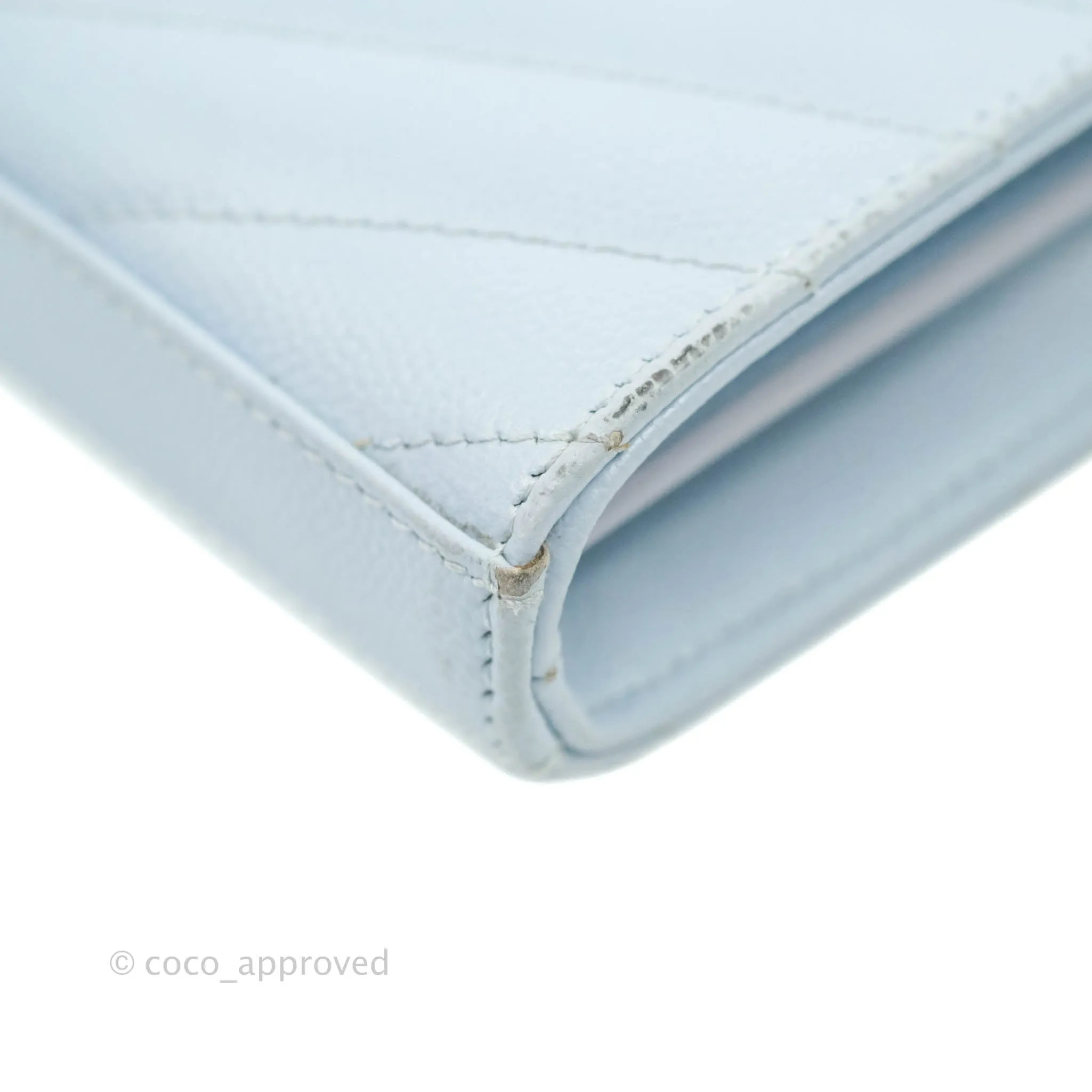 Saint Laurent Wallet on Chain Light Blue Grained Leather Silver Hardware