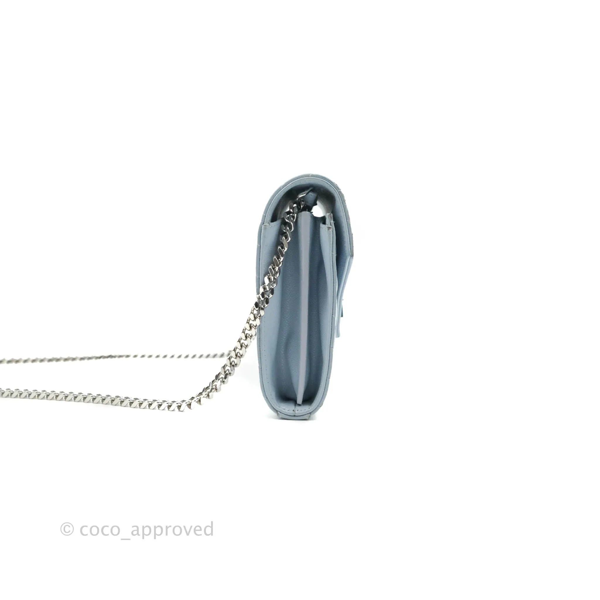 Saint Laurent Wallet on Chain Light Blue Grained Leather Silver Hardware