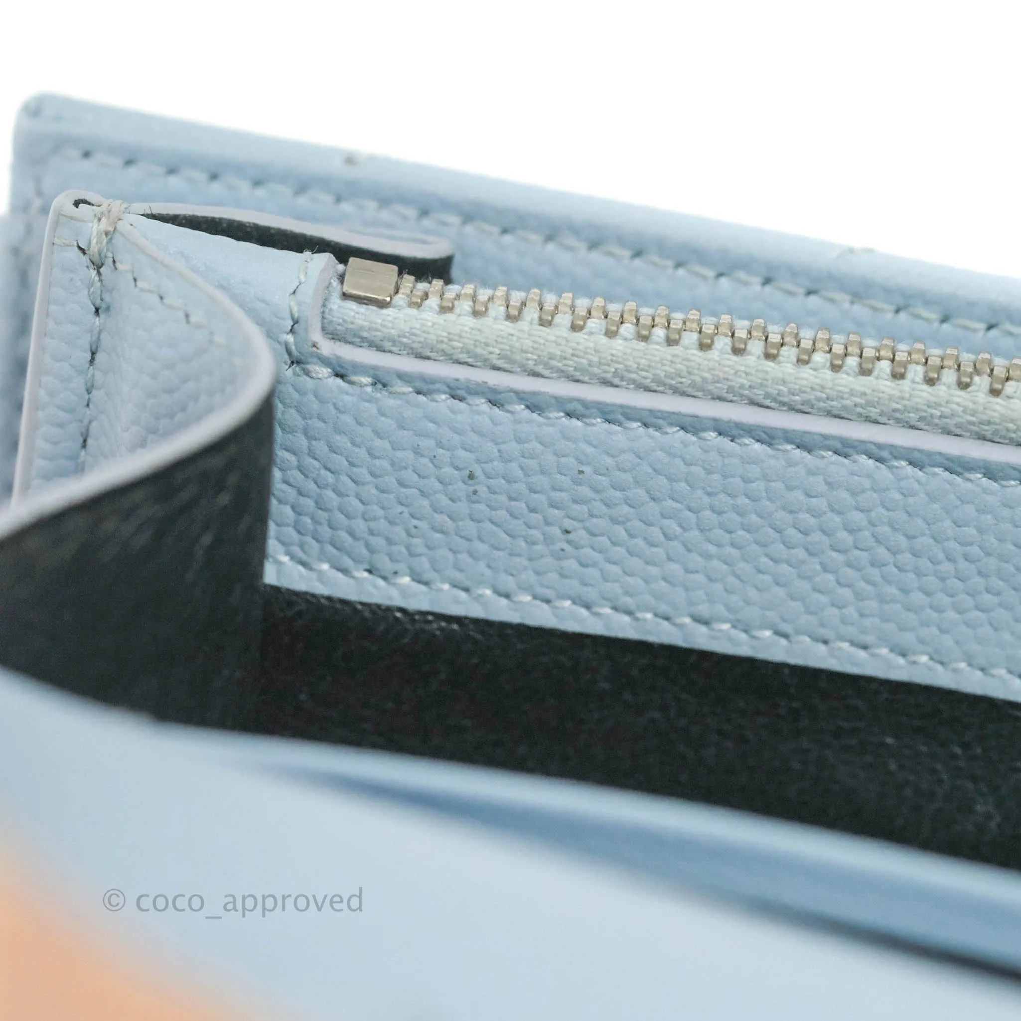Saint Laurent Wallet on Chain Light Blue Grained Leather Silver Hardware
