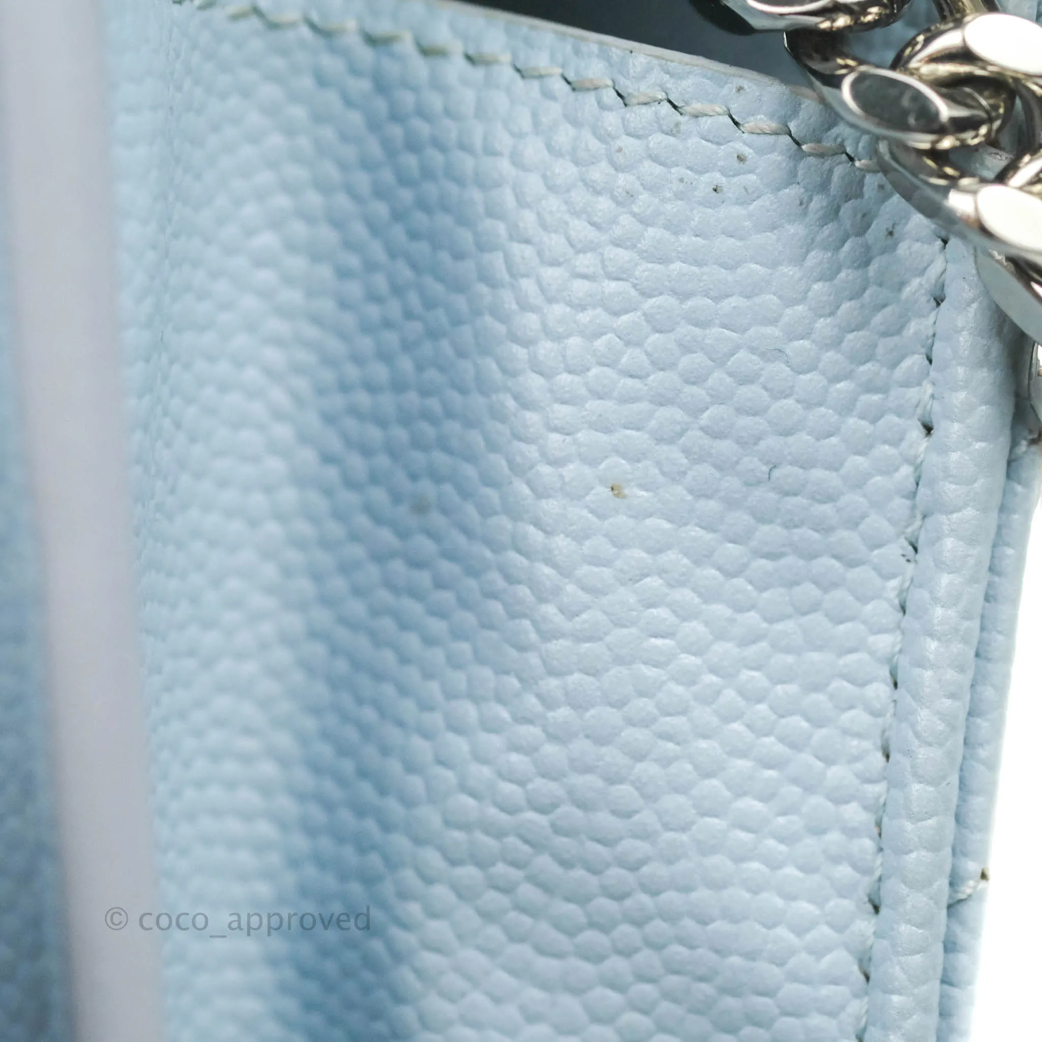Saint Laurent Wallet on Chain Light Blue Grained Leather Silver Hardware